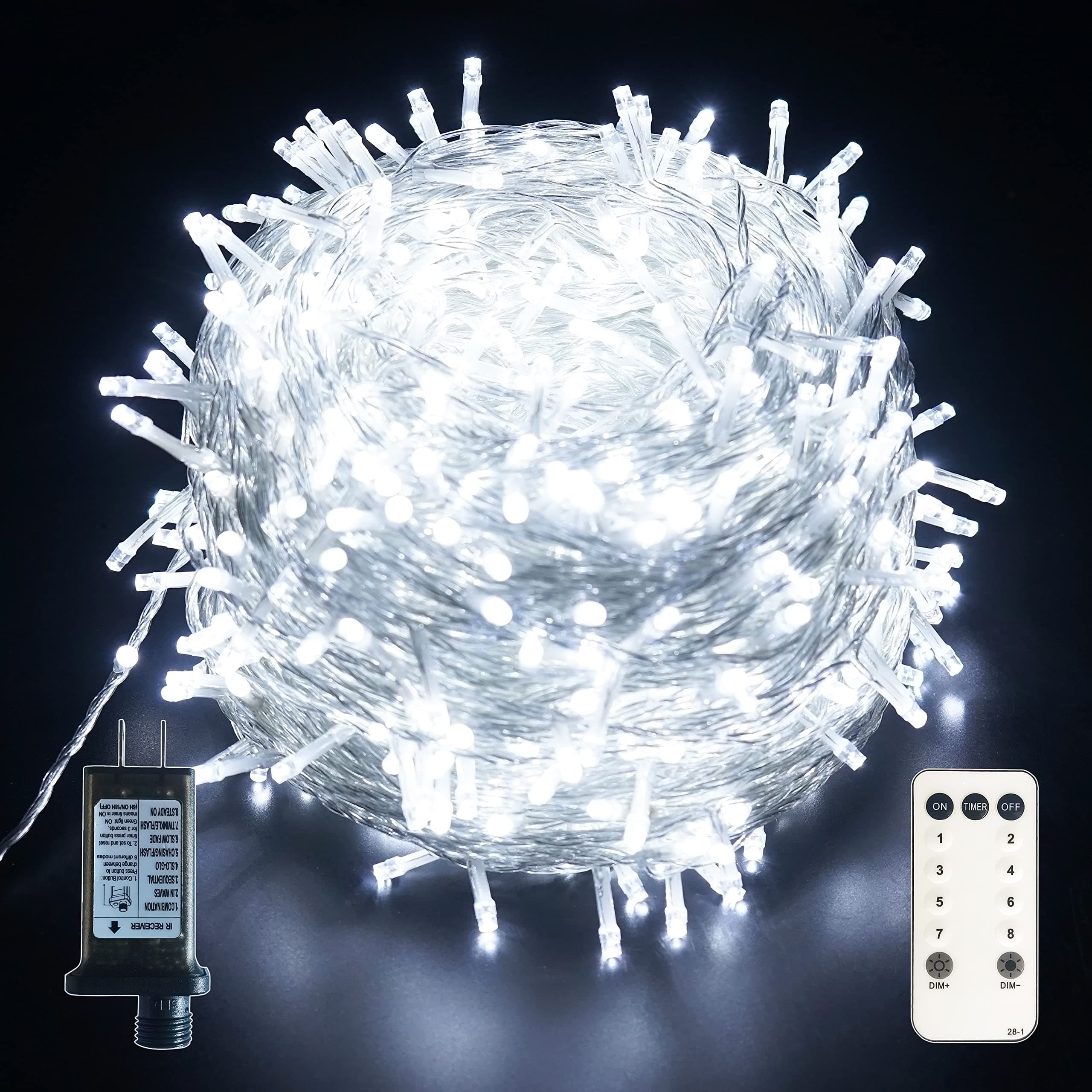 Outdoor String Lights for Garden 800 LED Ultra-Long 330FT/100M ， 8 Modes Cool White Plug in Fairy Lights ， Twinkle Fairy Lights Decor for Christmas Wedding Party Holiday