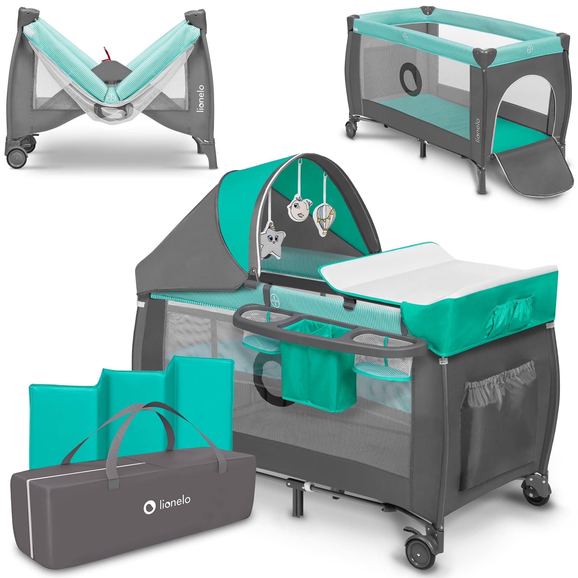 – Sven Plus Turquoise Blue 2 In 1 Travel Bed Playpen For Weight Range - 0Kg To 15Kg With Maximum Functionality, Perfect For Extreme Conditions, Grey