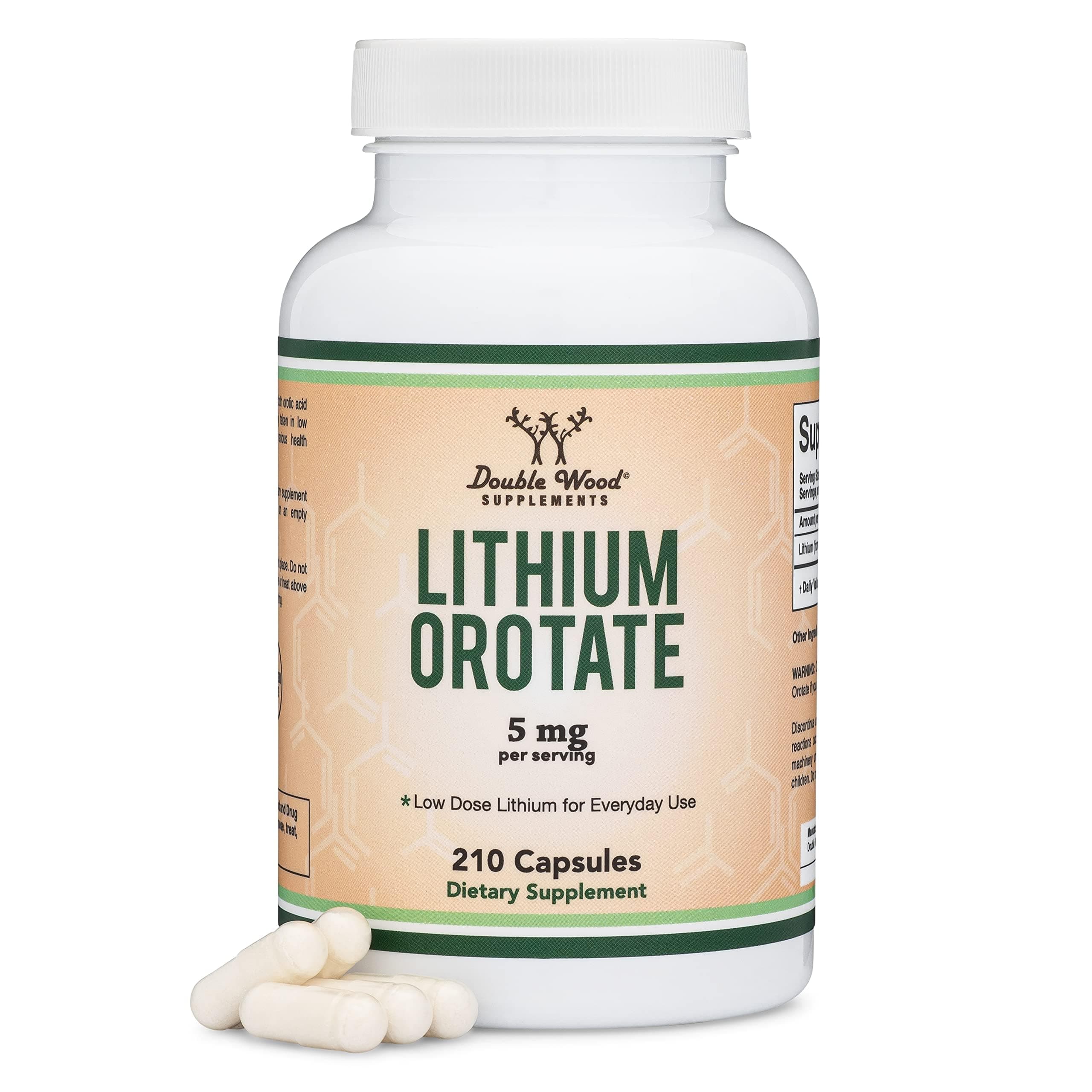 Lithium Orotate 5mg of Elemental Lithium for Cognition and Brain Health, 210 Capsules (Third Party Tested, Vegan Safe, Non-GMO) by Double Wood Supplements