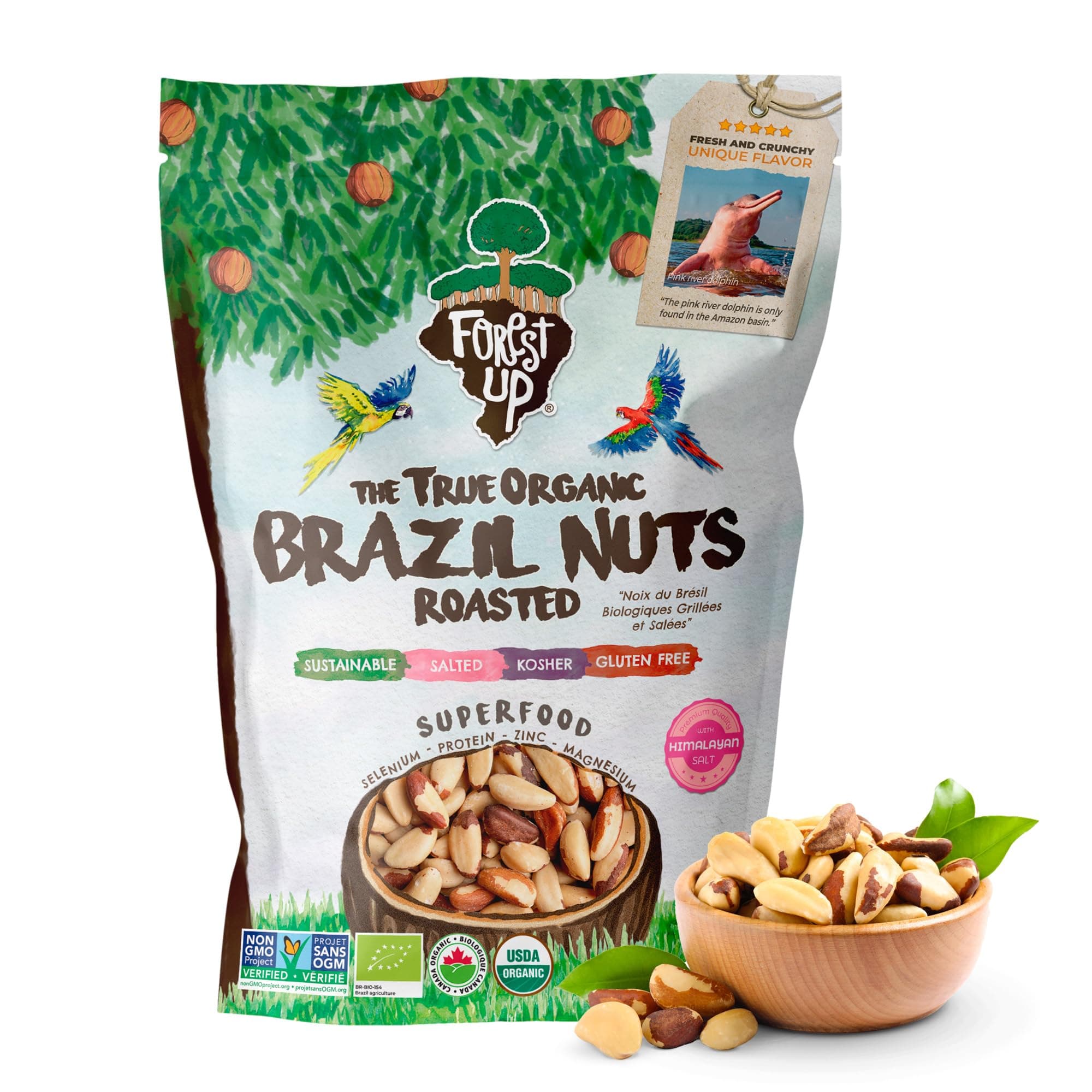 Snack The True Organic Brazil Nuts 32oz-2lbs – Roasted & Himalayan Salt – Kosher – Healthy-Rich in Vegetable Protein – From Amazon Rainforest – Fresh, Vegan, Gluten-Free and Oil Free – Forest Up