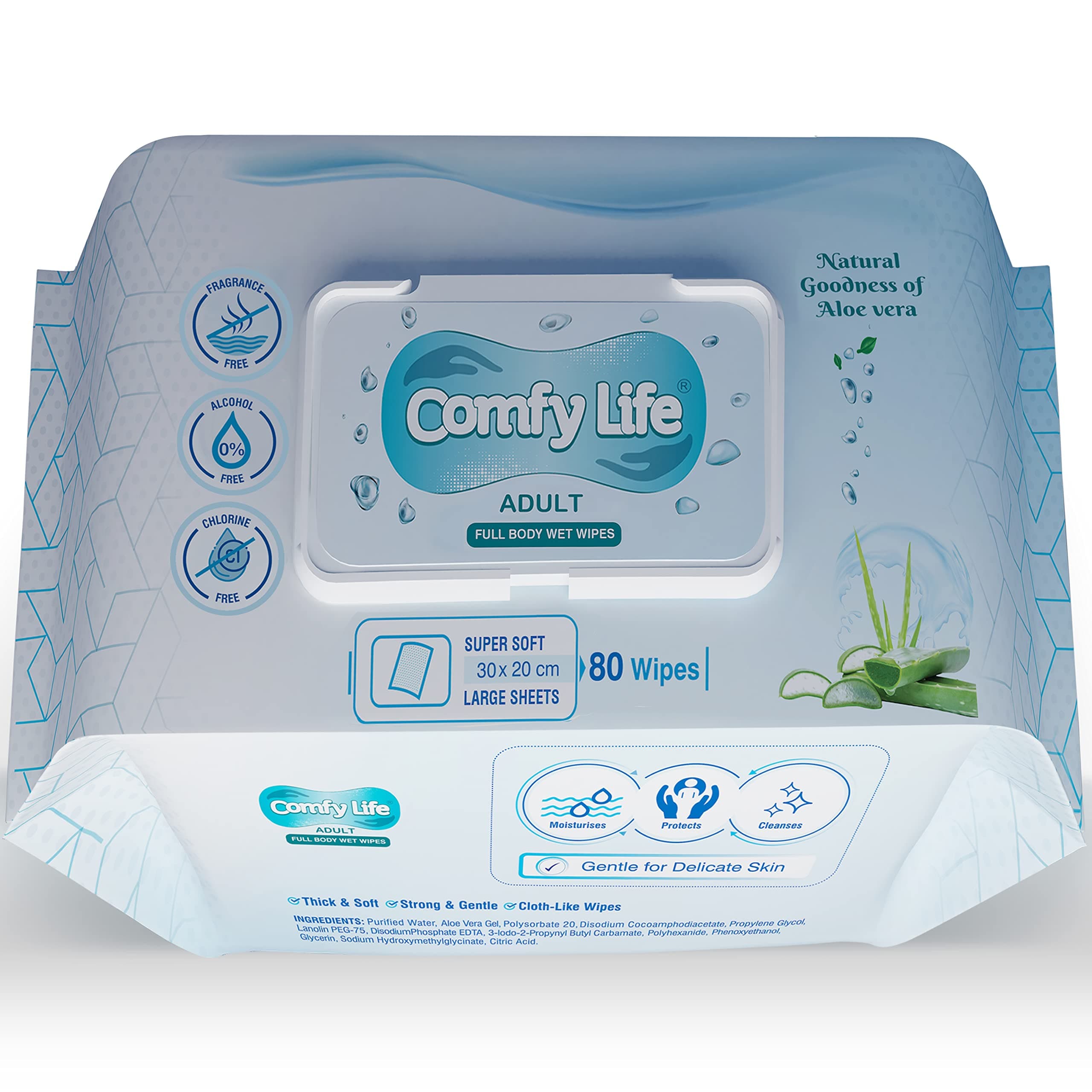 Comfy Life Premium Full Body Cleansing Wet Wipes For Adults - Large Luxury Fresh-feel Rinse-free Fragrance-free Bed Bath Intimate-care Soft Sheets (4 Pack (320 Wipes))