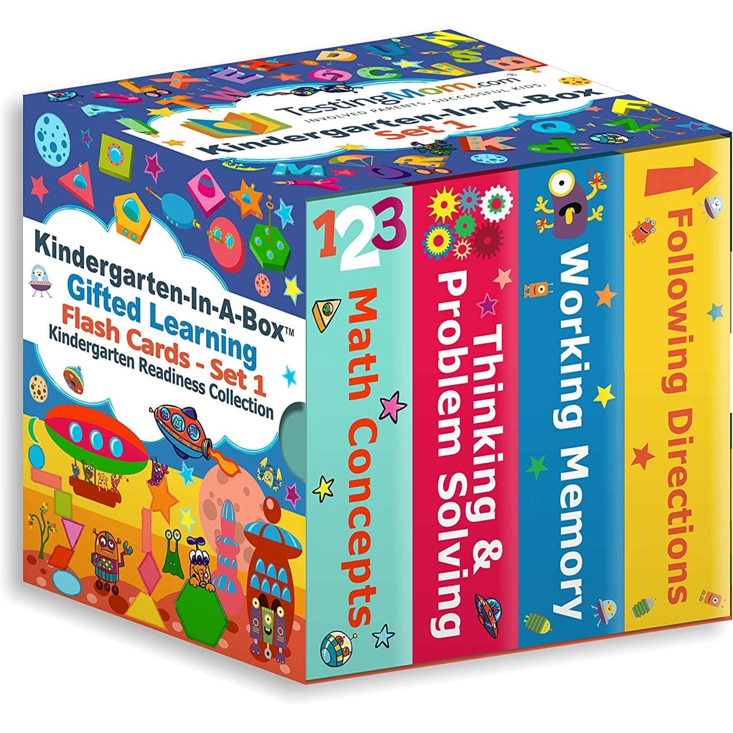 TestingMom.comKindergarten Flash Card's -in-A-Box - Gifted Learning Flash Cards Box (Set 1) for Kids, Kindergarten Prep Toys for Problem Solving, Memory, Math - Test Prep for CogAT, WPPSI, NNAT