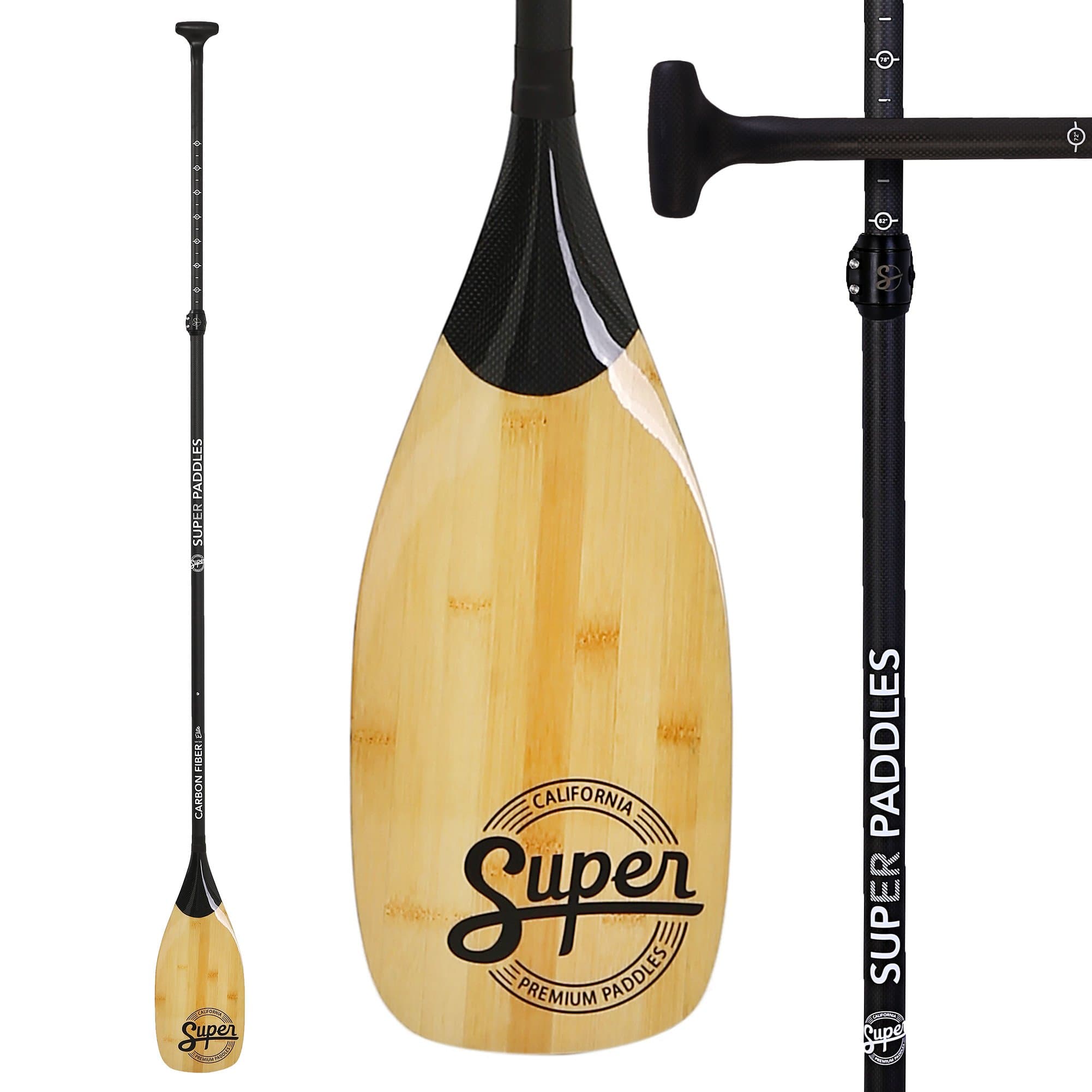 Bamboo Carbon Fiber SUP Paddle - 3-Piece Adjustable Stand Up Paddle with Paddle Bag
