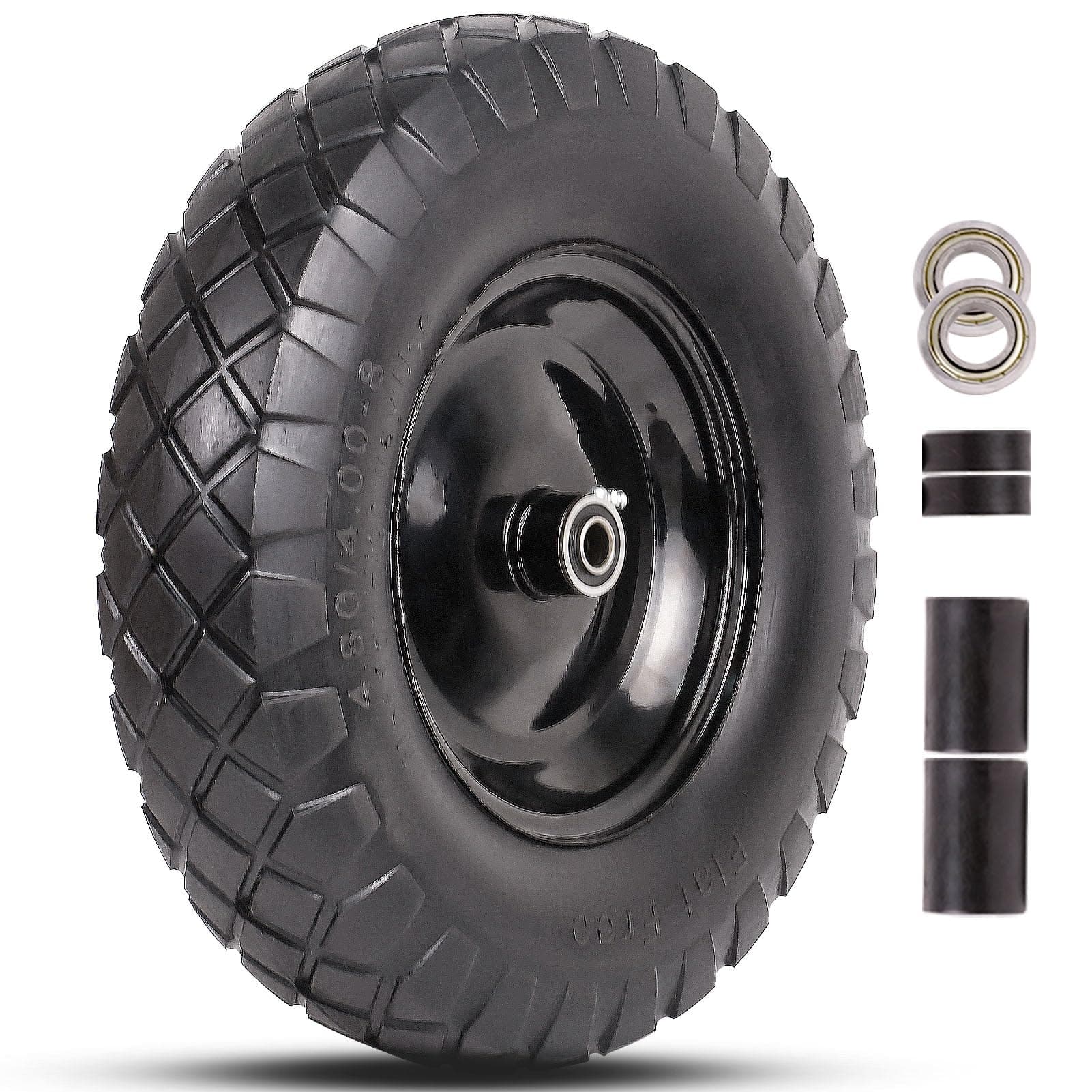 Wheelbarrow Tires 4.80/4.00-8 Flat Free-16"Universal Solid Wheels with 5/8" & 3/4" Bearings for Wheelbarrows/Hand Truck/Garden Trailers/Cart, Non-Slip Wheel Barrow Wheels and Tires Kit (1 Pack)