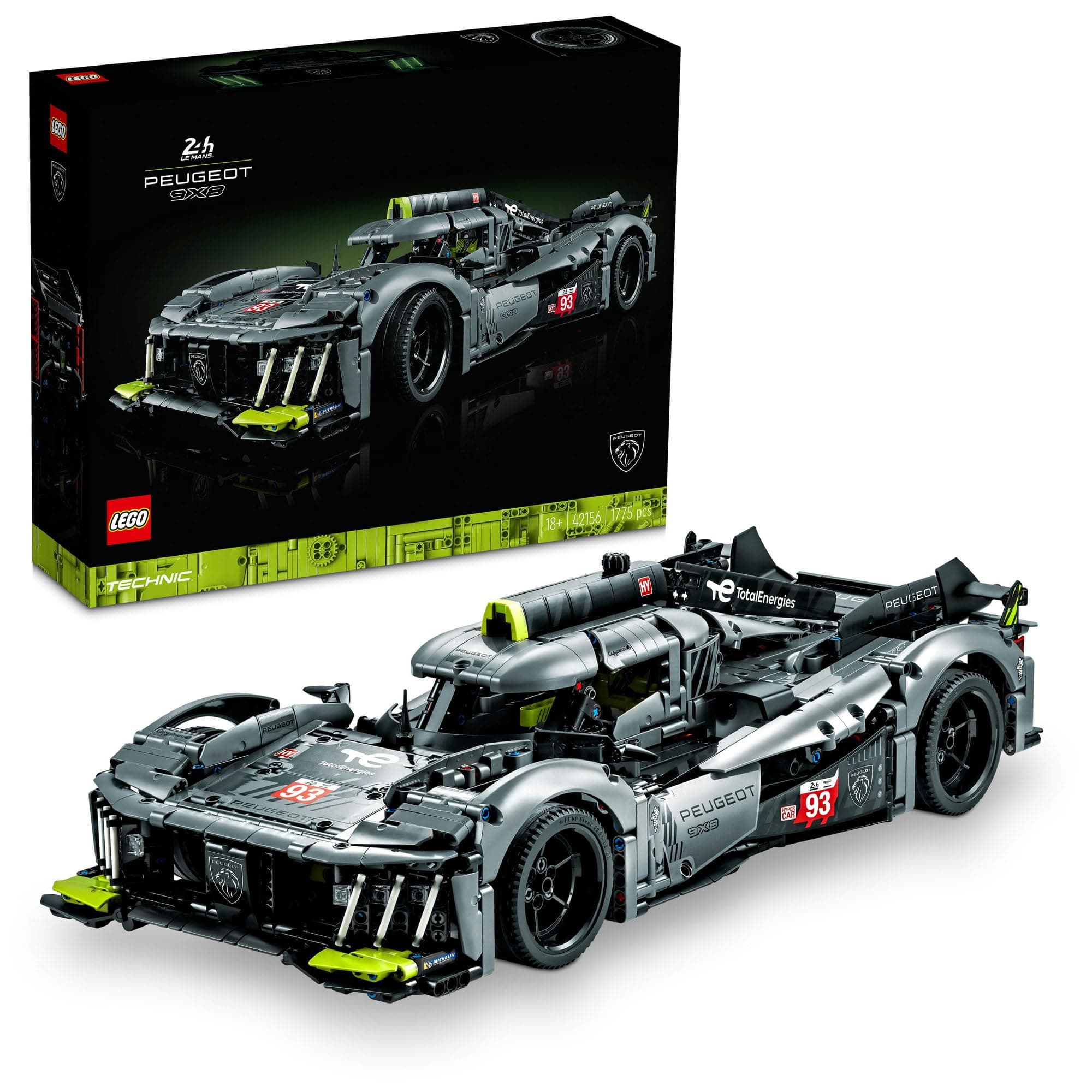 Technic Peugeot 9X8 24H Le Mans Hybrid Hypercar 42156 Building Kit (1,775 Pieces),Multicolor