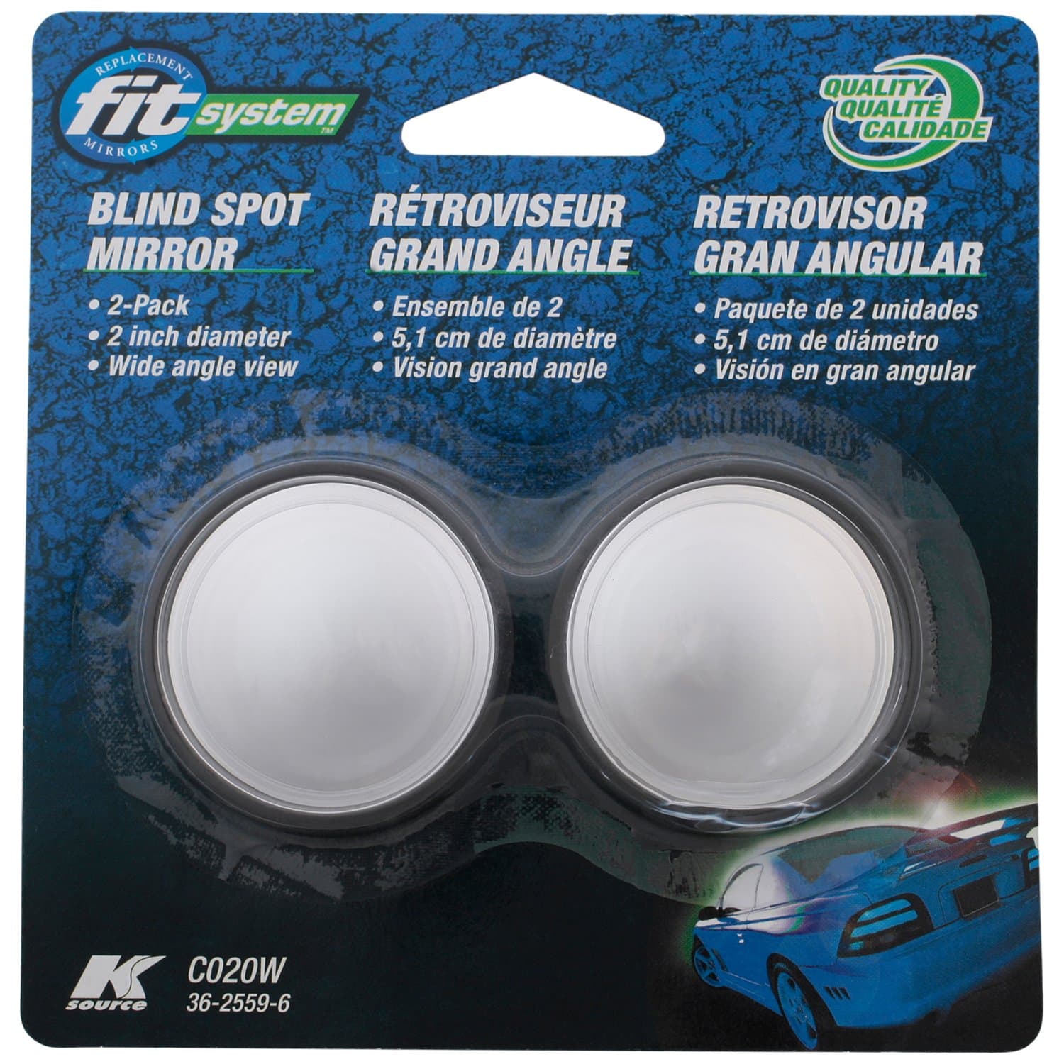 K Source Fit System 2" Round Spot Mirror (2pcs), Convex Stick-On Mirror for Car, Frameless Wide Angle Rear View, Easy Install