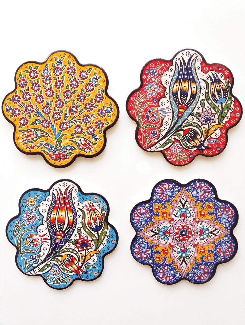 Turkish Decorative Plates Set of 4-3.15" Multicolor Handmade Ceramic Ornament for Home&Office Wall Decors