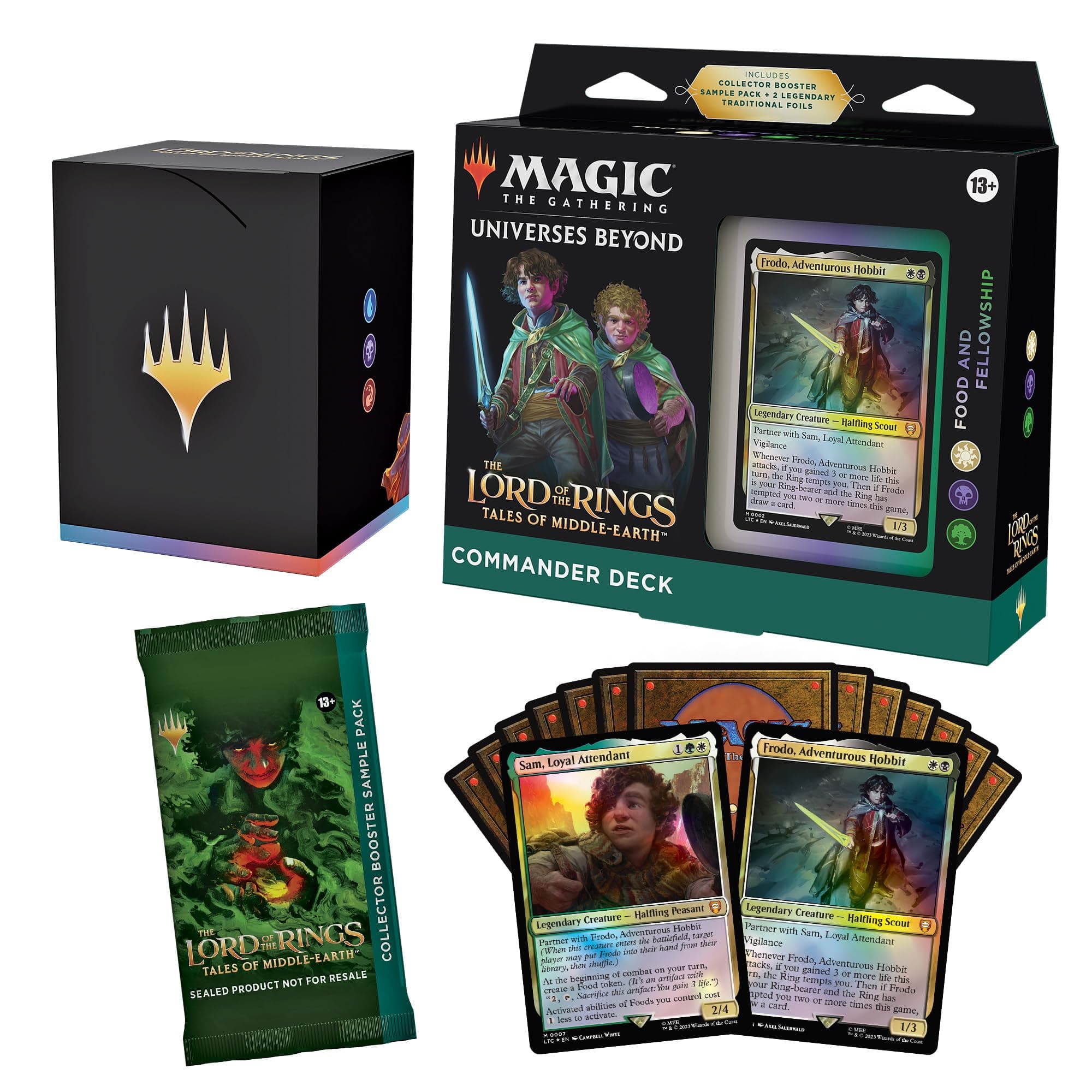 Magic: The Gathering The Lord of the Rings: Tales of Middle-earth Commander Deck - Food & Fellowship (100-Card Deck, 2-Card Collector Booster Sample Pack + Accessories)