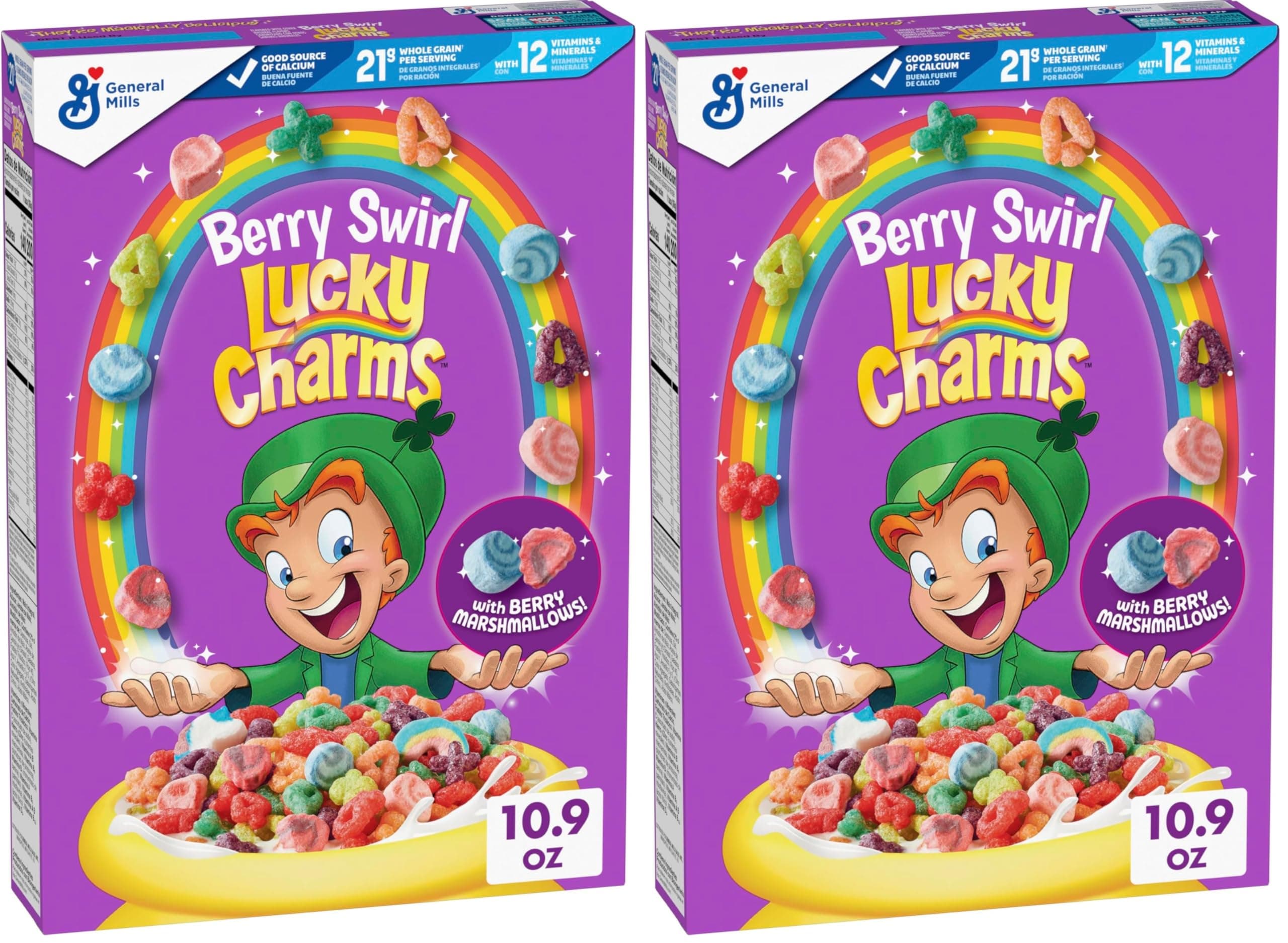 Berry Swirl Breakfast Cereal with Marshmallows, Kids Breakfast Cereal, Made with Whole Grain, 10.9 oz (Pack of 2)