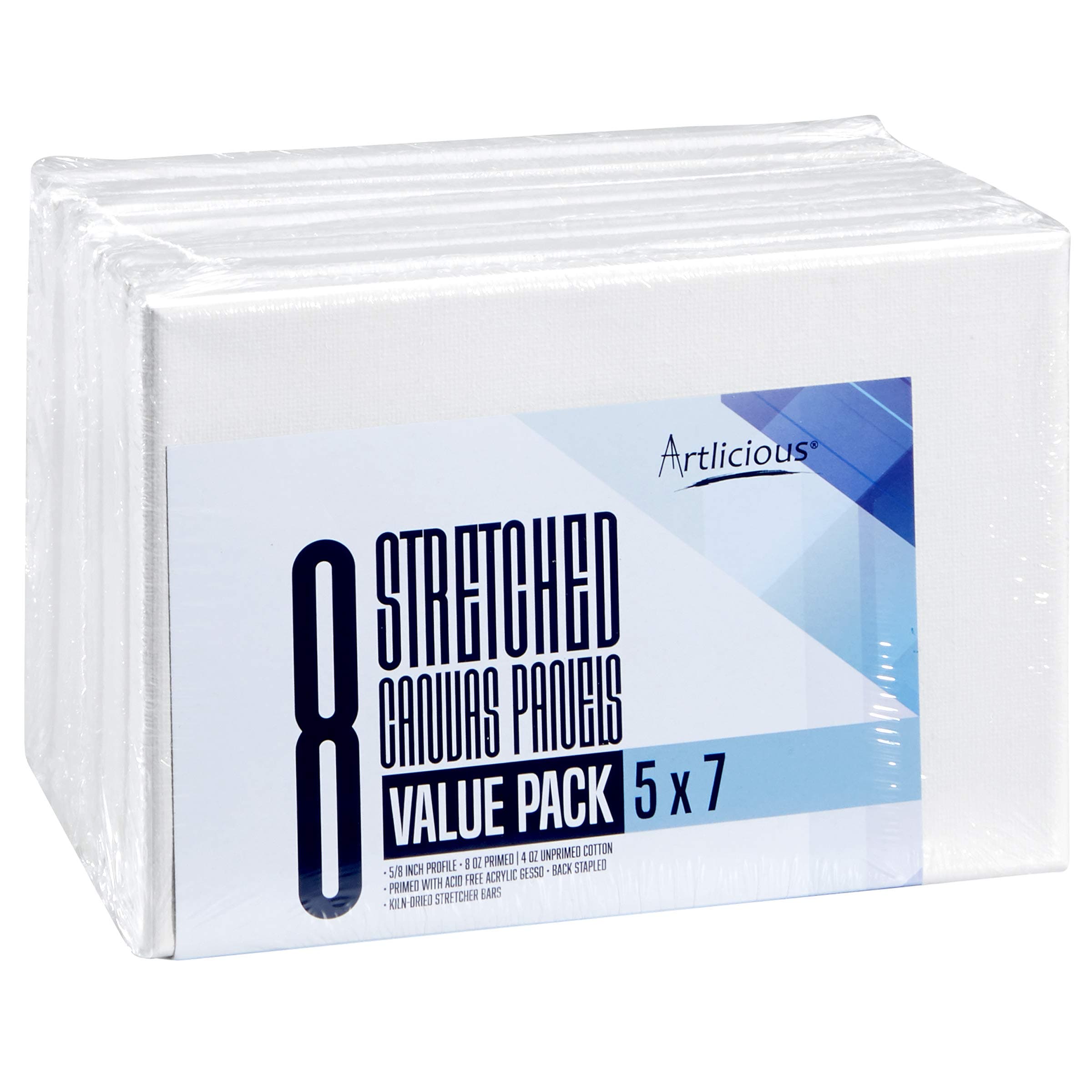 Artlicious Canvases for Painting - 8 Pack White, 5 x 7 Inch Blank Canvas Boards - Stretched Art Panels to Use with Oil and Acrylic Paint - Art Supplies for Adults & Kids