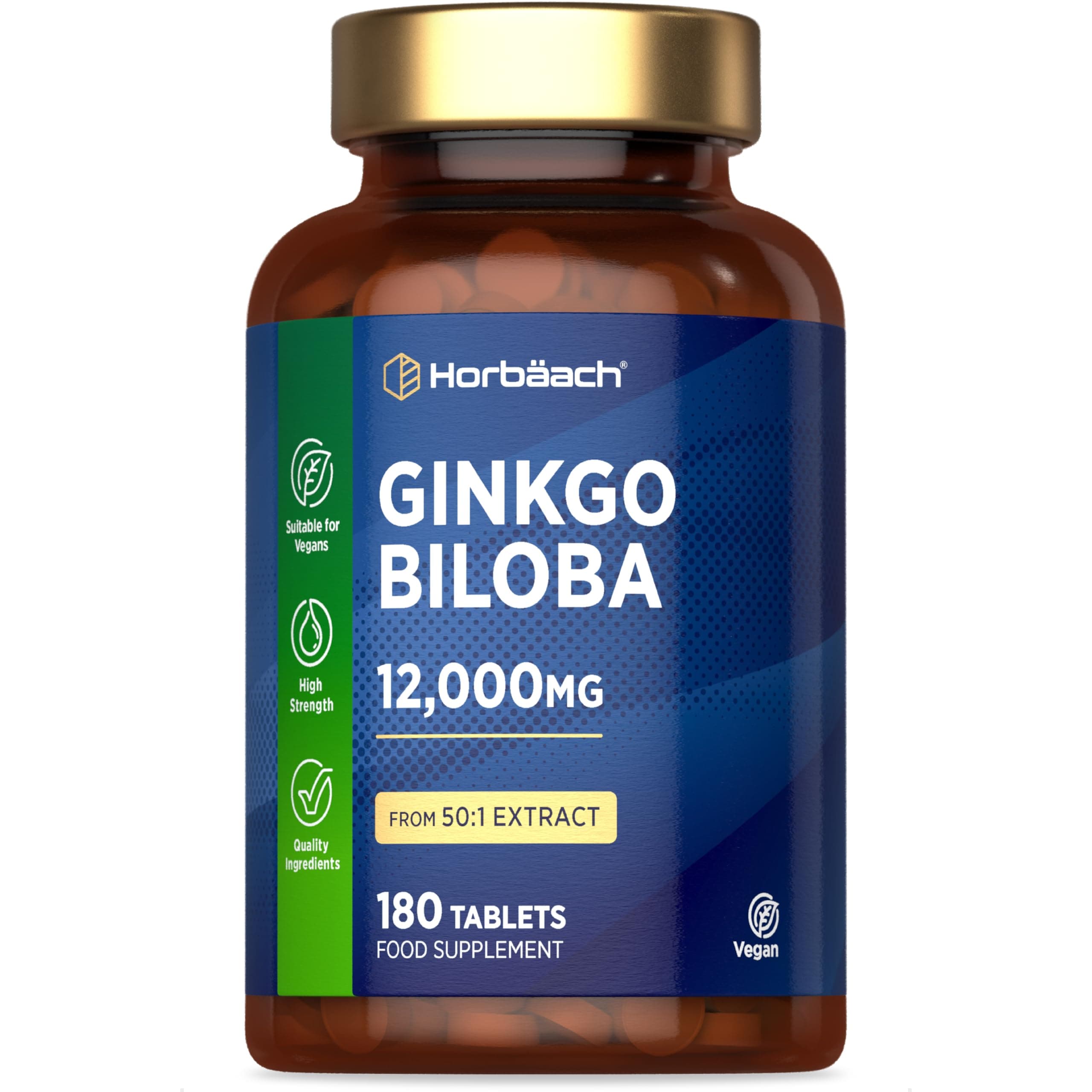 Ginkgo Biloba 12,000mg | 180 Vegan Tablets | High Strength Standardised 50:1 Extract | by Horbaach