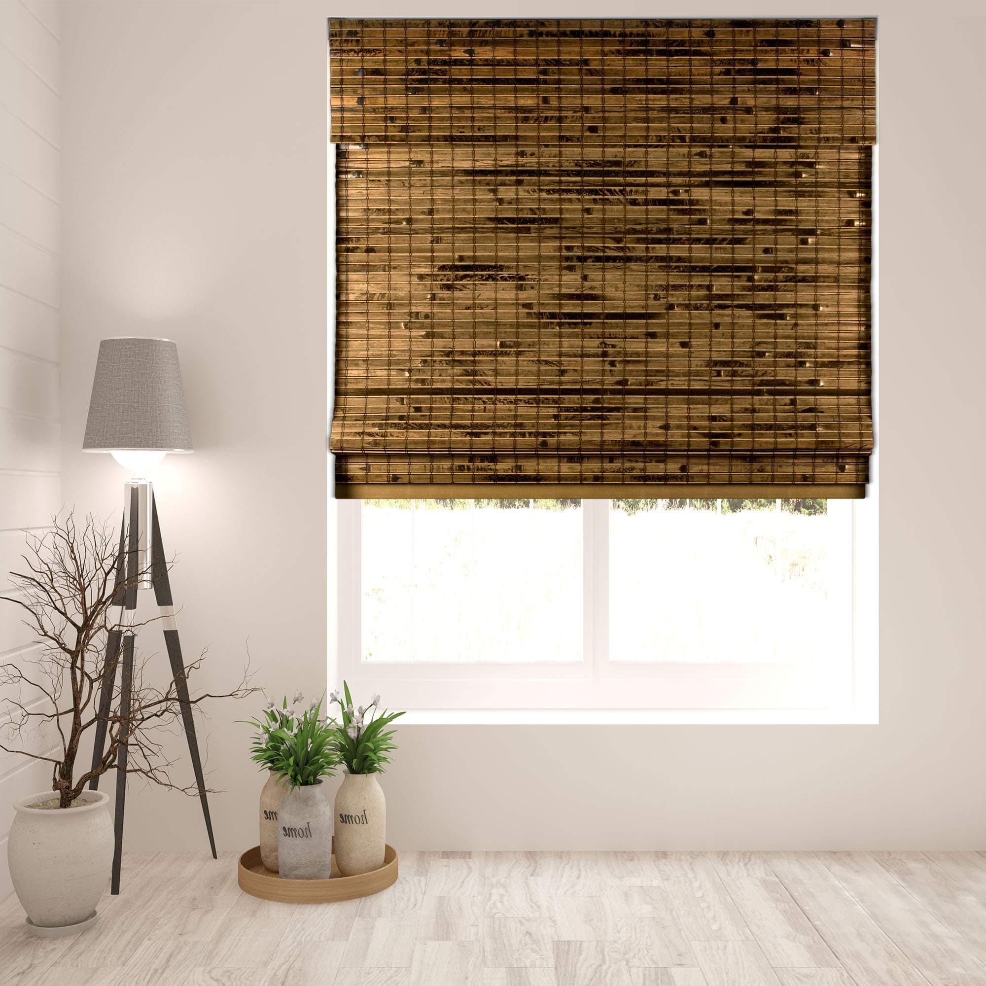 ARLO BLINDS Bamboo Roman Shades, Java Deep, 20" W x 74" H,Cordless Light Filtering/Sheer Window Blinds.