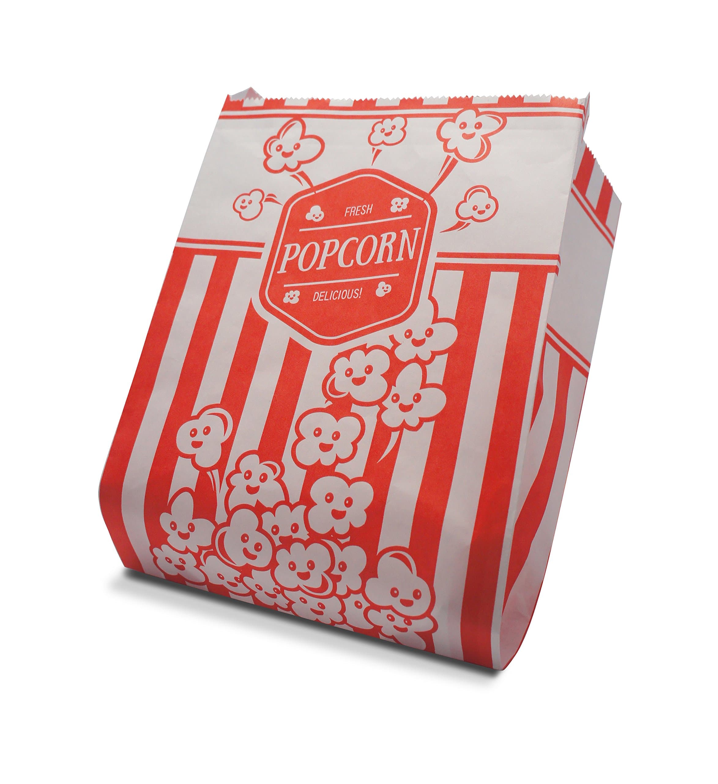 "Happy Popcorn" Design, Paper Popcorn Bags with 8' x 5' Wide Opening, Perfect for Movie Night and Carnival, 1 - 2 Ounce, Case of 200