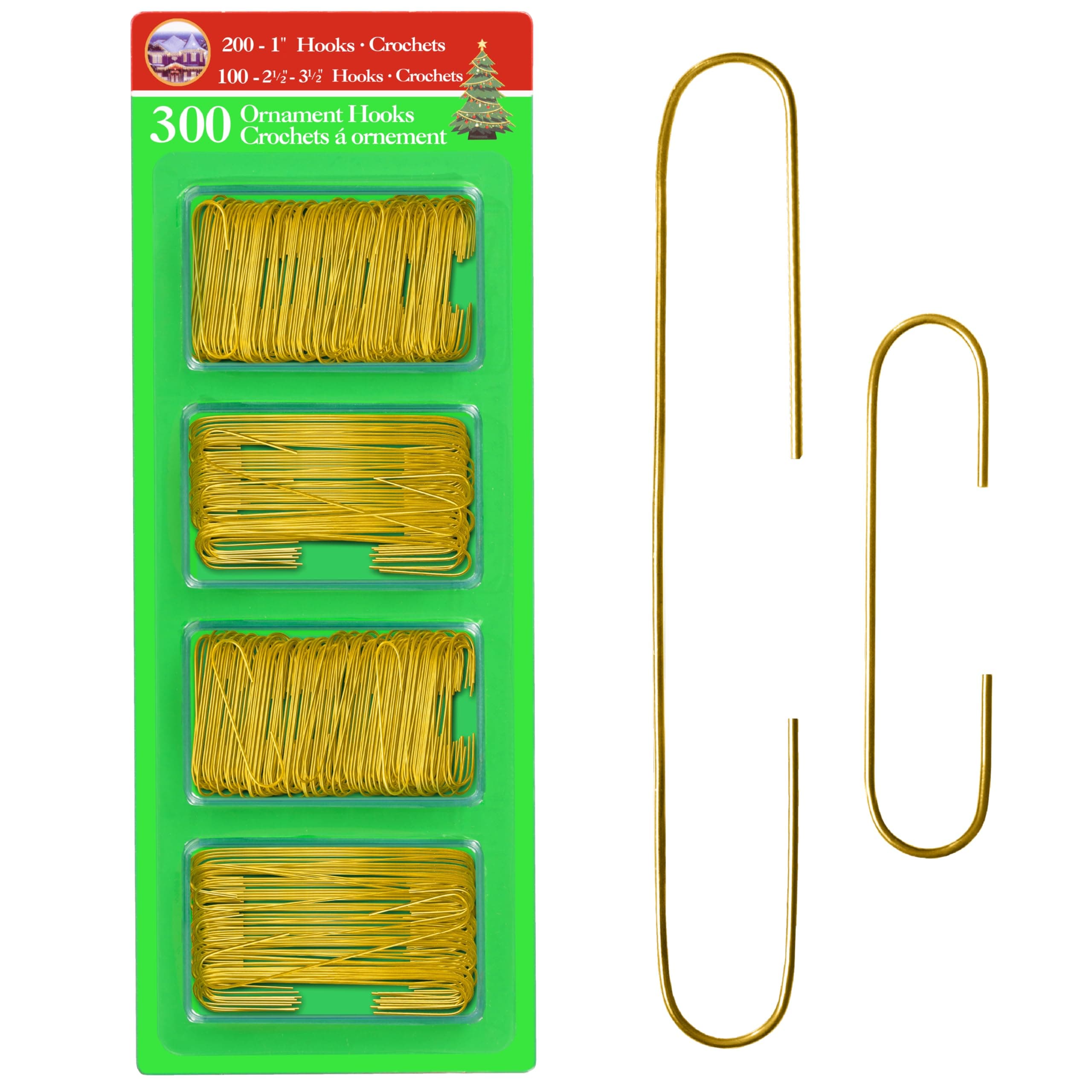 R N' D Toys R’ND’s 300 Pack Ornament Hooks Christmas Tree Decorating Hangers- Metal Wire Ornament Hooks for Christmas Tree Decoration Hanging (Gold)