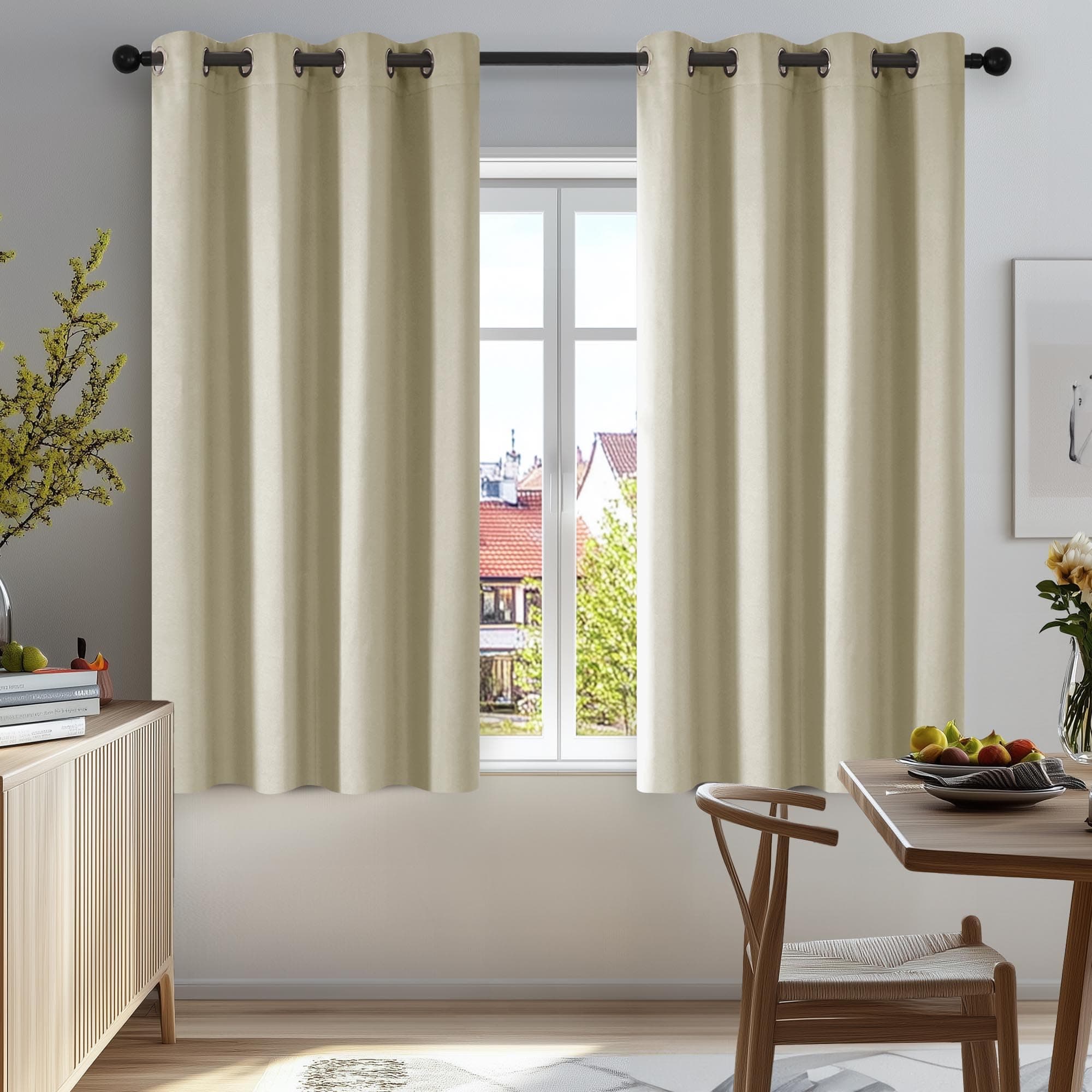 Deconovo Room Darkening Curtains Beige Super Soft Window Treatment Thermal Insulated Eyelet Curtains for Kitchen 46 x 54 Inch 2 PanelsGlobal Recycled StandardOEKO-TEX STANDARD 100Global Recycled StandardGlobal Recycled Standard