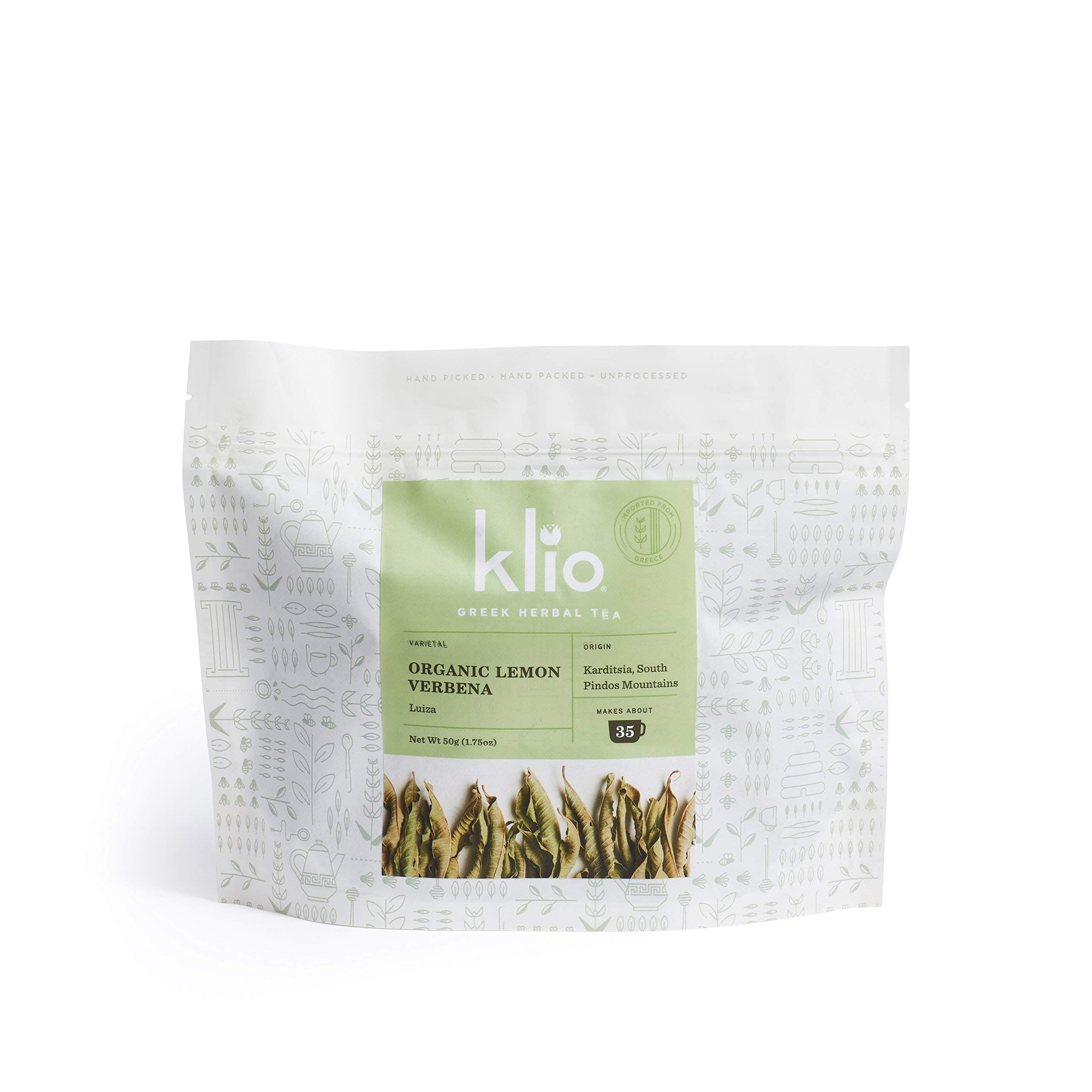 Klio Organic Greek Lemon Verbena - Karditsa, South Pindos Mtns. Whole Leaves. High Polyphenol and Antioxidant Levels - Lab Tested. Makes 35 Servings.