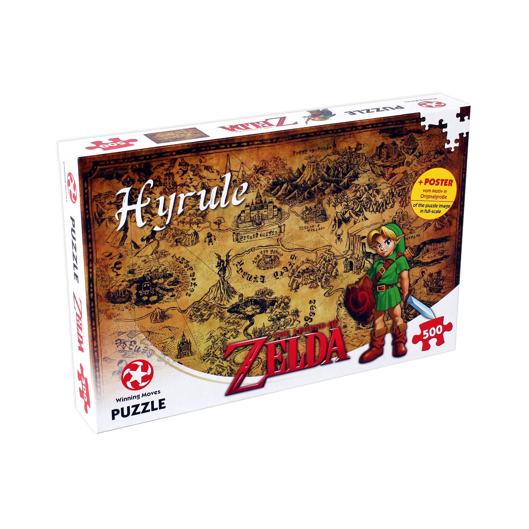 Winning Moves Legend of Zelda Hyrule Field 500 Piece Jigsaw Puzzle Game, create a beautiful illustration of Hyrule Field a must have for every Zelda fans, gift for ages 10 plus