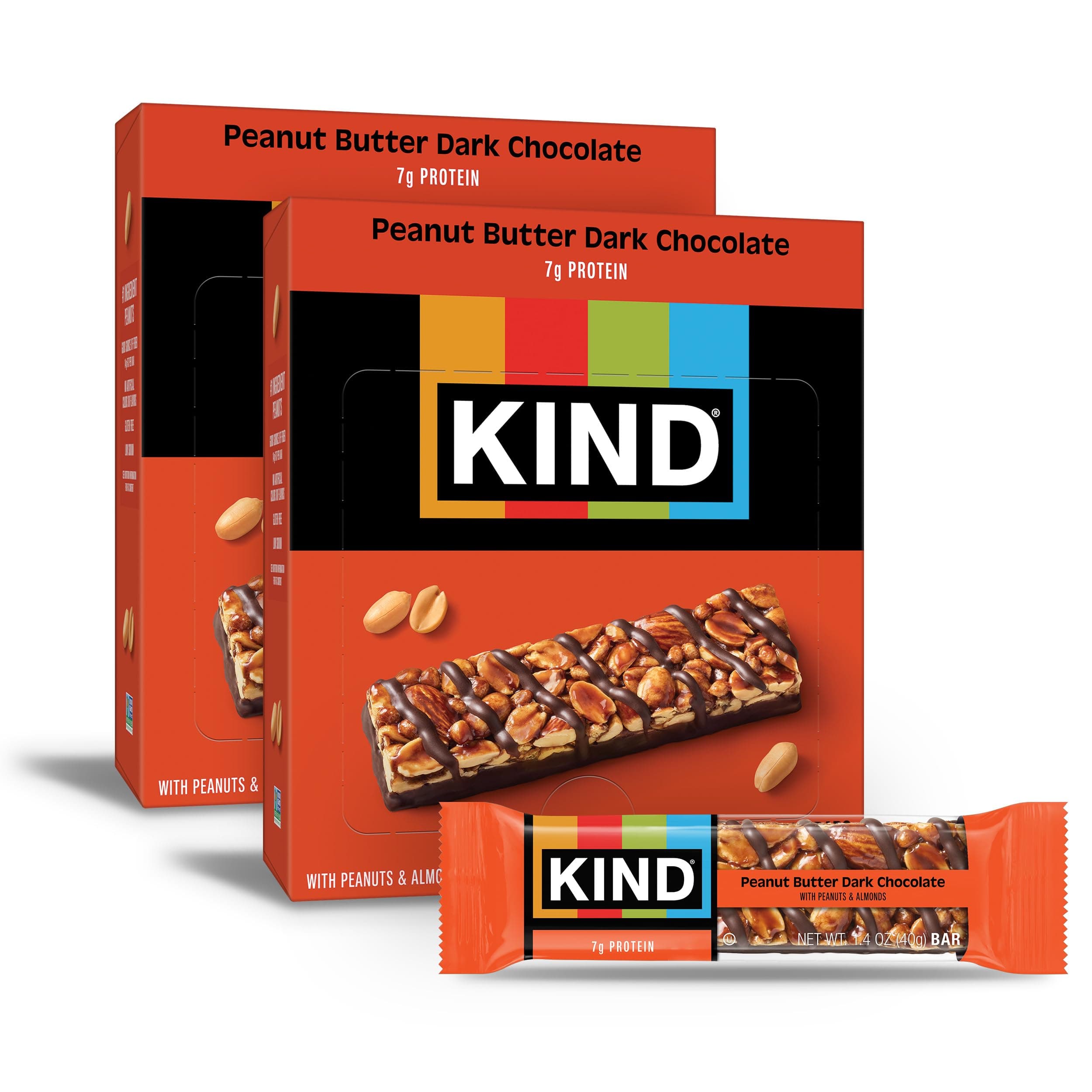 KIND Nut Bars, Peanut Butter Dark Chocolate, Healthy Snacks, Gluten Free, 8g Protein, 24 Count