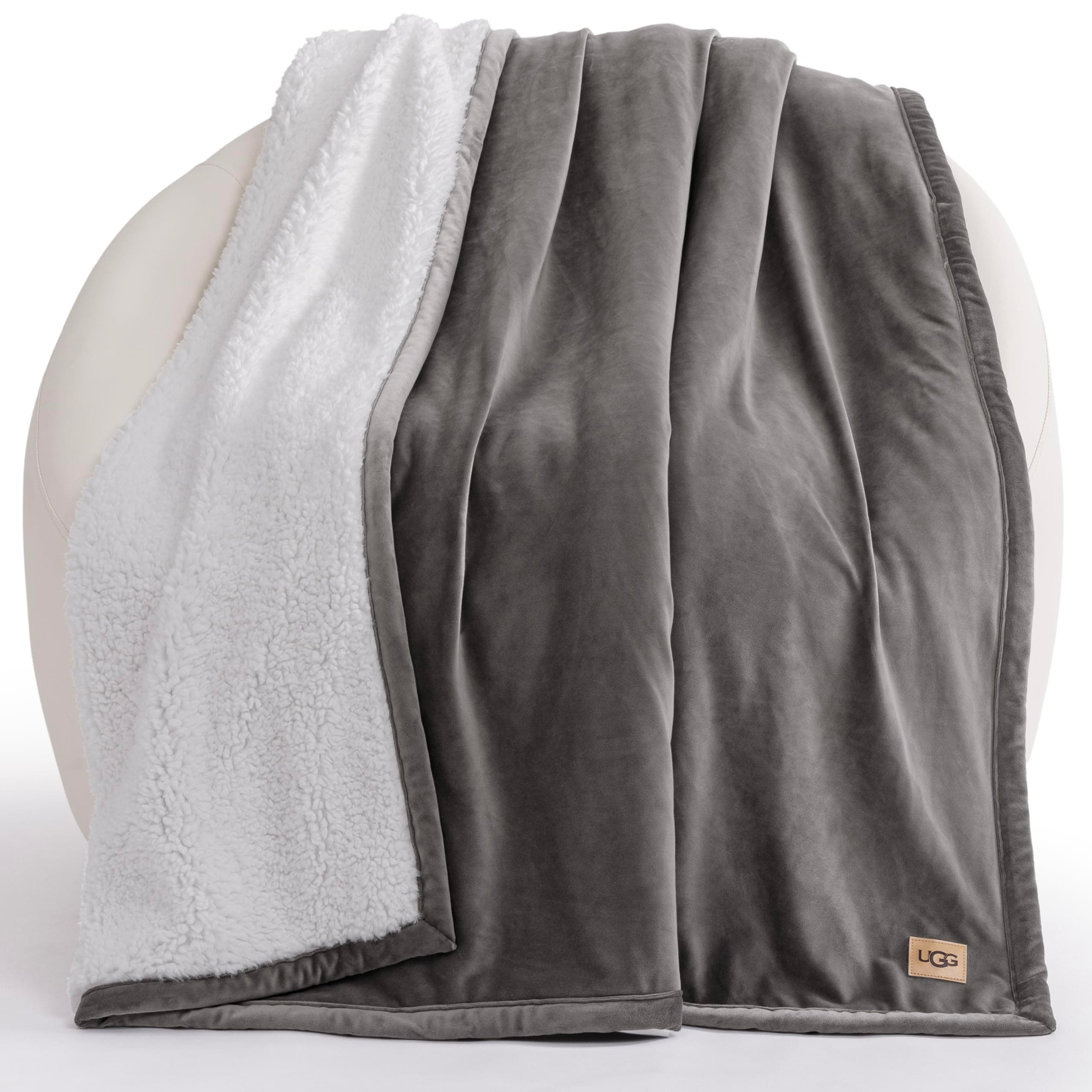 UGG Bliss Throw Blanket Plush Soft Fleece Fluffy Blankets for Bed or Couch Oversized Warm Reversible Machine Washable Medium Weight Home Decor Giftable Throw, 50-inch x 70-inch, Charcoal Grey