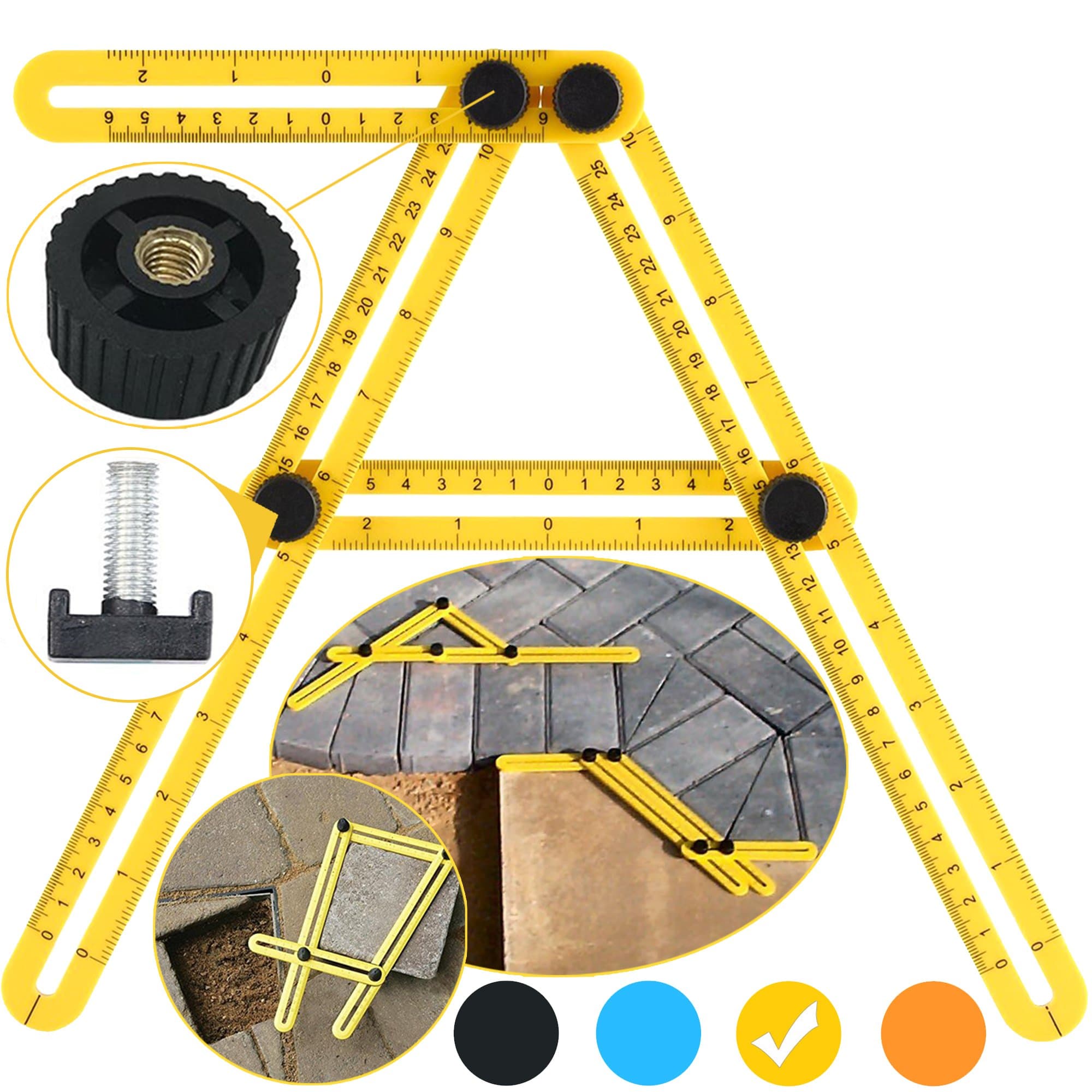 Template Tool Multi Angle Measuring Ruler - Sullos Tools Layout - Angles & Shapes Finder | With Metal Screw Threads - For Professional & General DIY Wood Tile Flooring