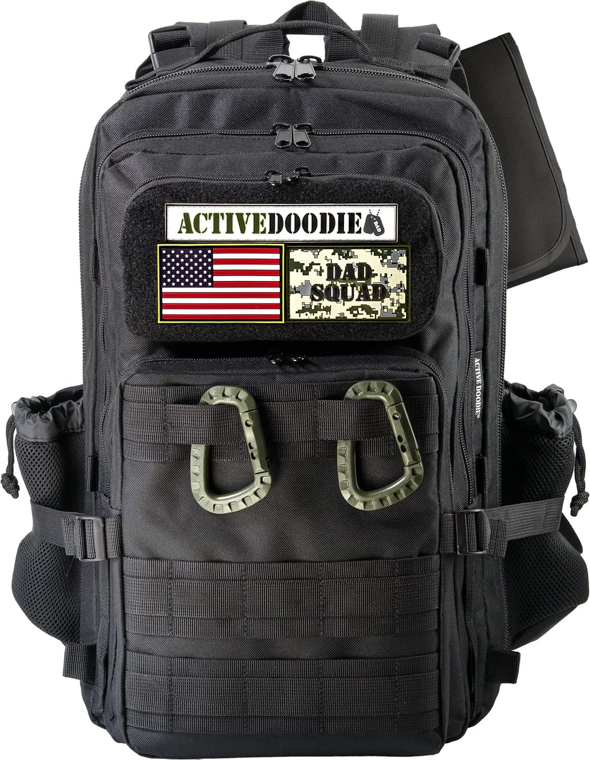 ActiveDoodieActive Doodie Dads Diaper Bag Backpack, Waterproof Tactical Style Baby Bag for Men, Stroller Straps, Changing Pad, Military Inspired (Dad Squad Velcro Patches, Black, Large)