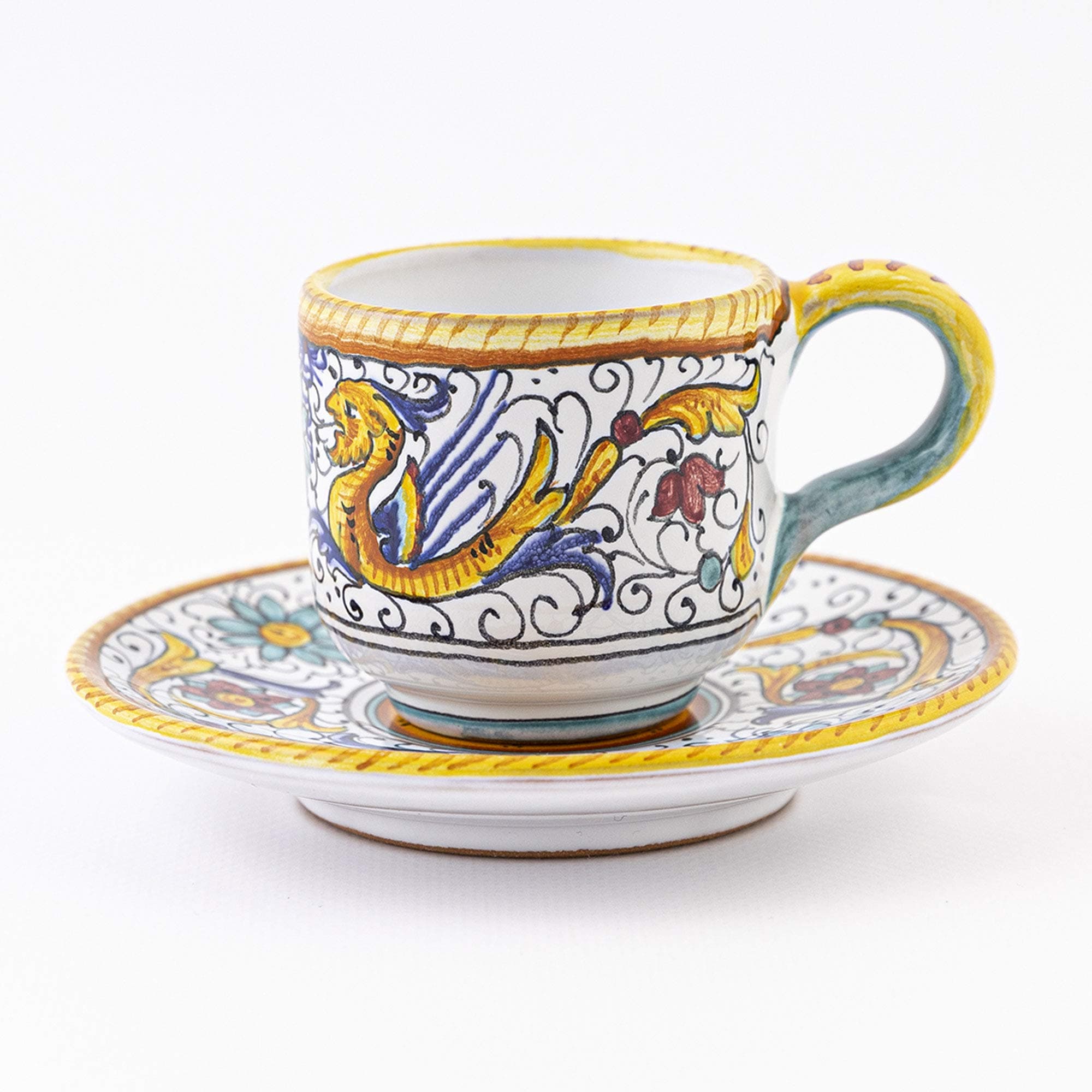 Fima ThatsArte.com - Italian Ceramic Espresso Cup & Saucer Raffaellesco, Deruta - Hand Painted, Handmade Coffee Cup Made in Italy, Deruta Pottery