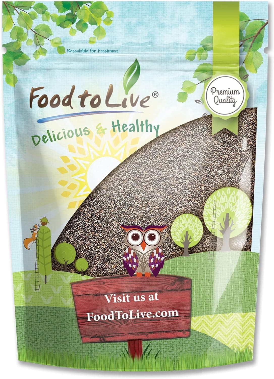 Food to Live - Black Chia Seeds, 2 Pounds - Whole, Sproutable, Vegan, Kosher, Keto, Sirtfood, Bulk. Rich in Essential Fatty Acids, Fiber, Protein. Great for Chia Pudding, Smoothie, Oatmeal