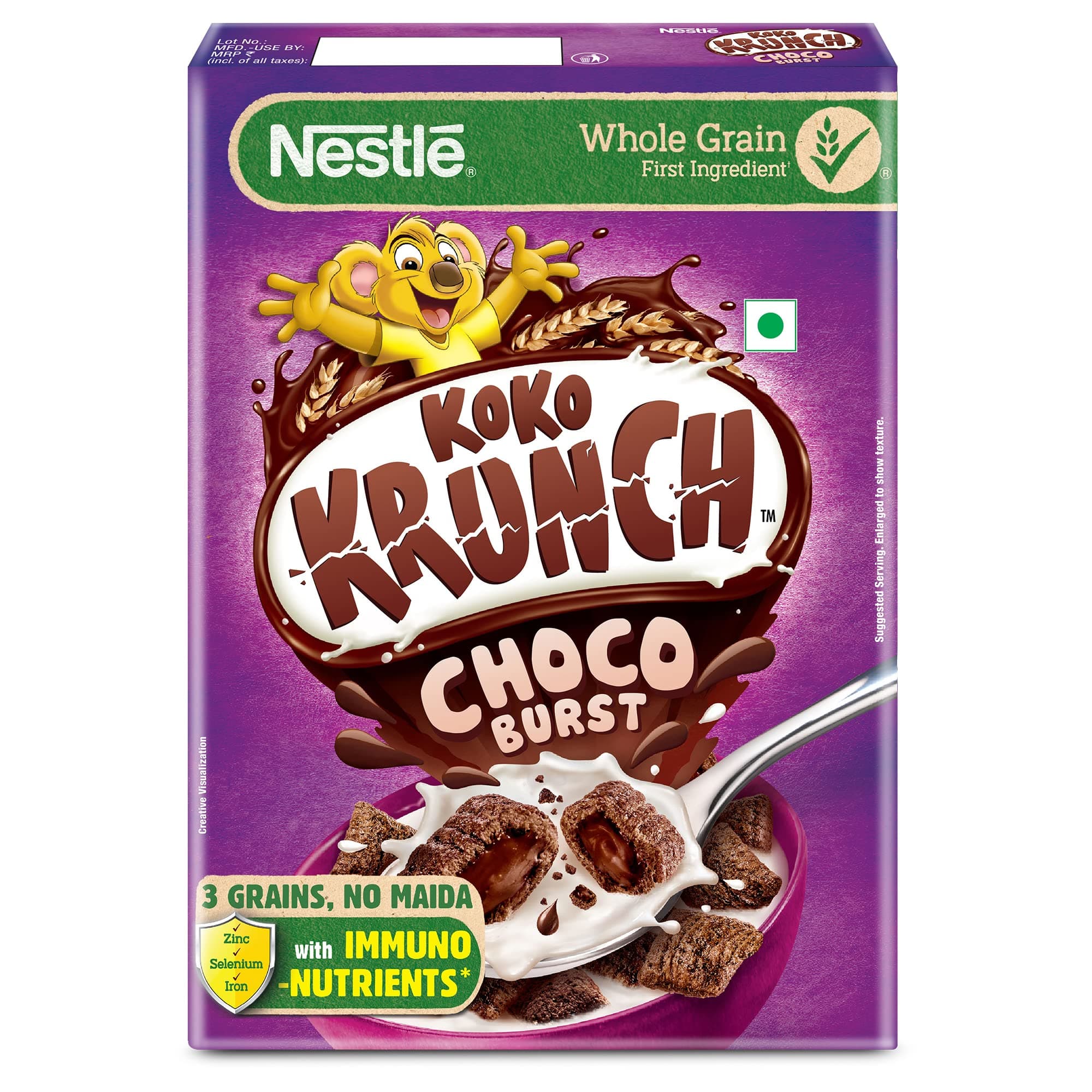 Nestlé Koko Krunch Choco Burst Cereal | Choco Flakes made with 3 Grains and No Maida | Contains Immuno-Nutrients, 500g, Box