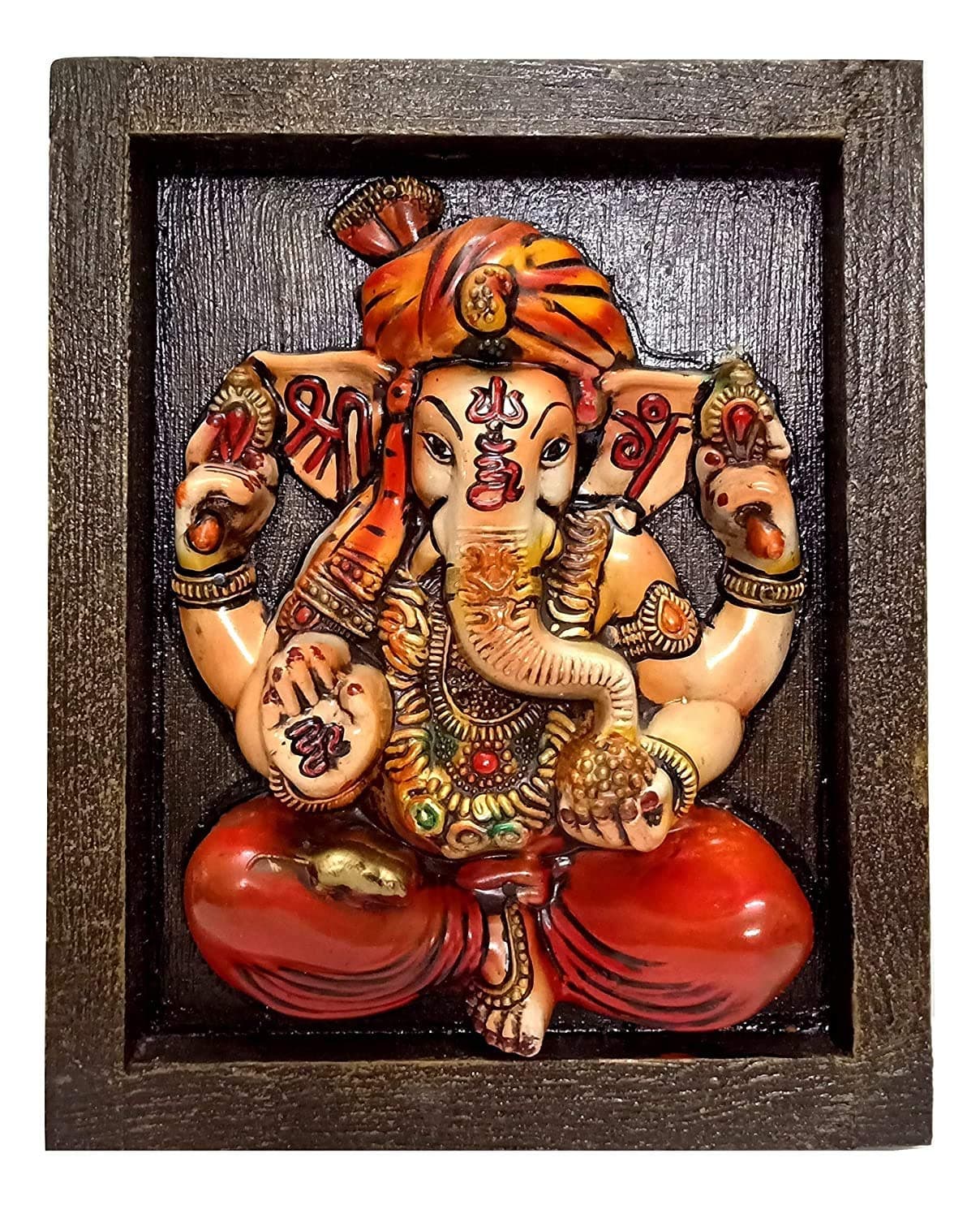 Ethnic Karigari Wooden 3D Ganesha Paintings (28 cm X 23 cm X 7 cm)