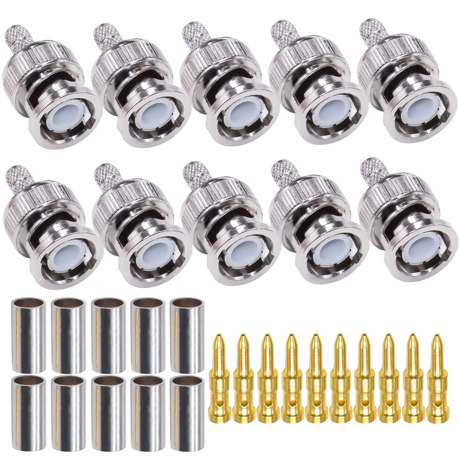 TUOLNK BNC Male Connector BNC Male Plug Crimp Connector 10 pcs for RG58 RG142 Coaxial Cable Solder Converter