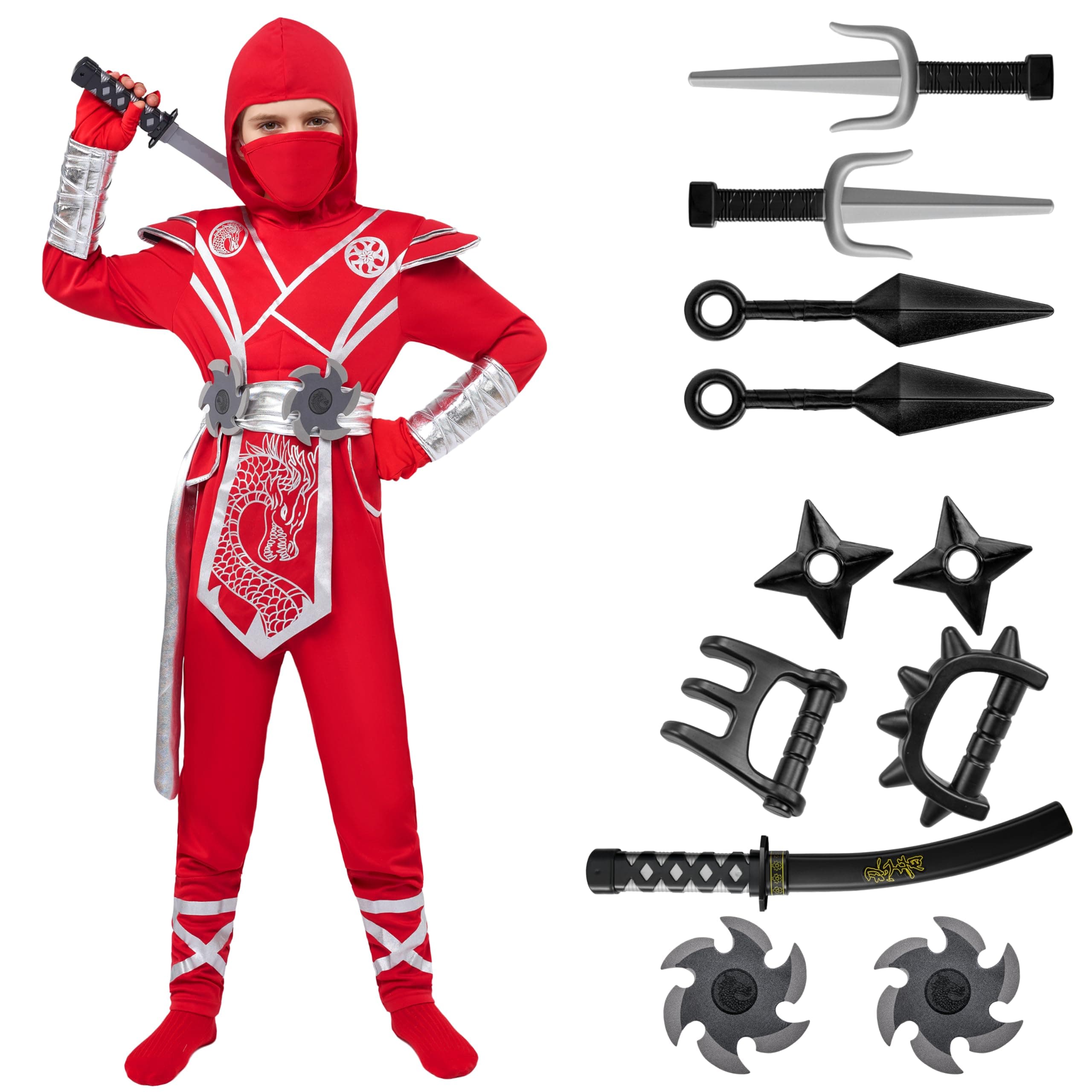Halloween Ninja Costume Kids, Ninja Dragon Jumpsuit Set, Boys Halloween Costume for DressUp Party