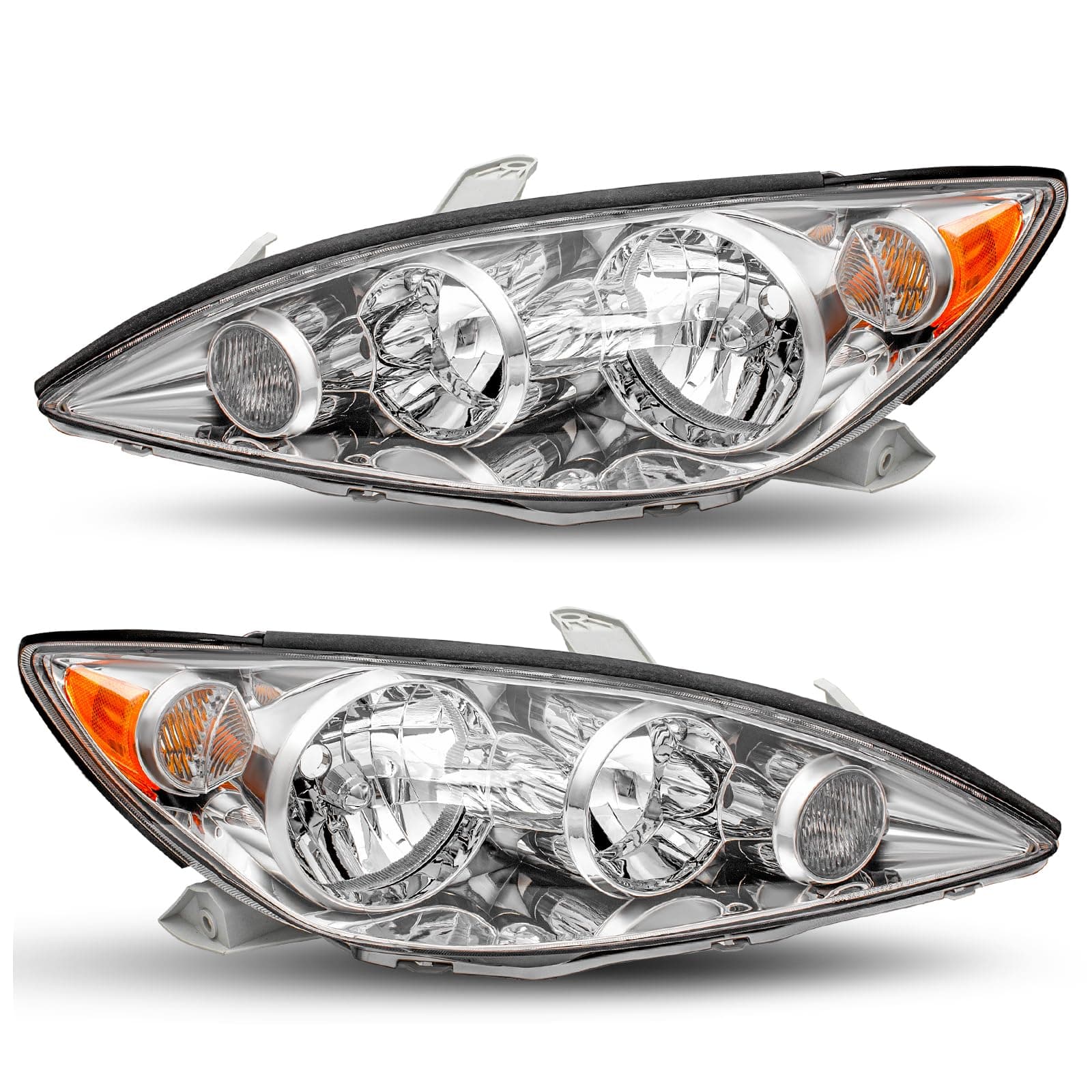 JSBOYAT Headlight Assembly Replacement for 2005 2006 Toyota Camry LE XLE SE Driver and Passenger Side (Chrome Housing & Amber Reflector)