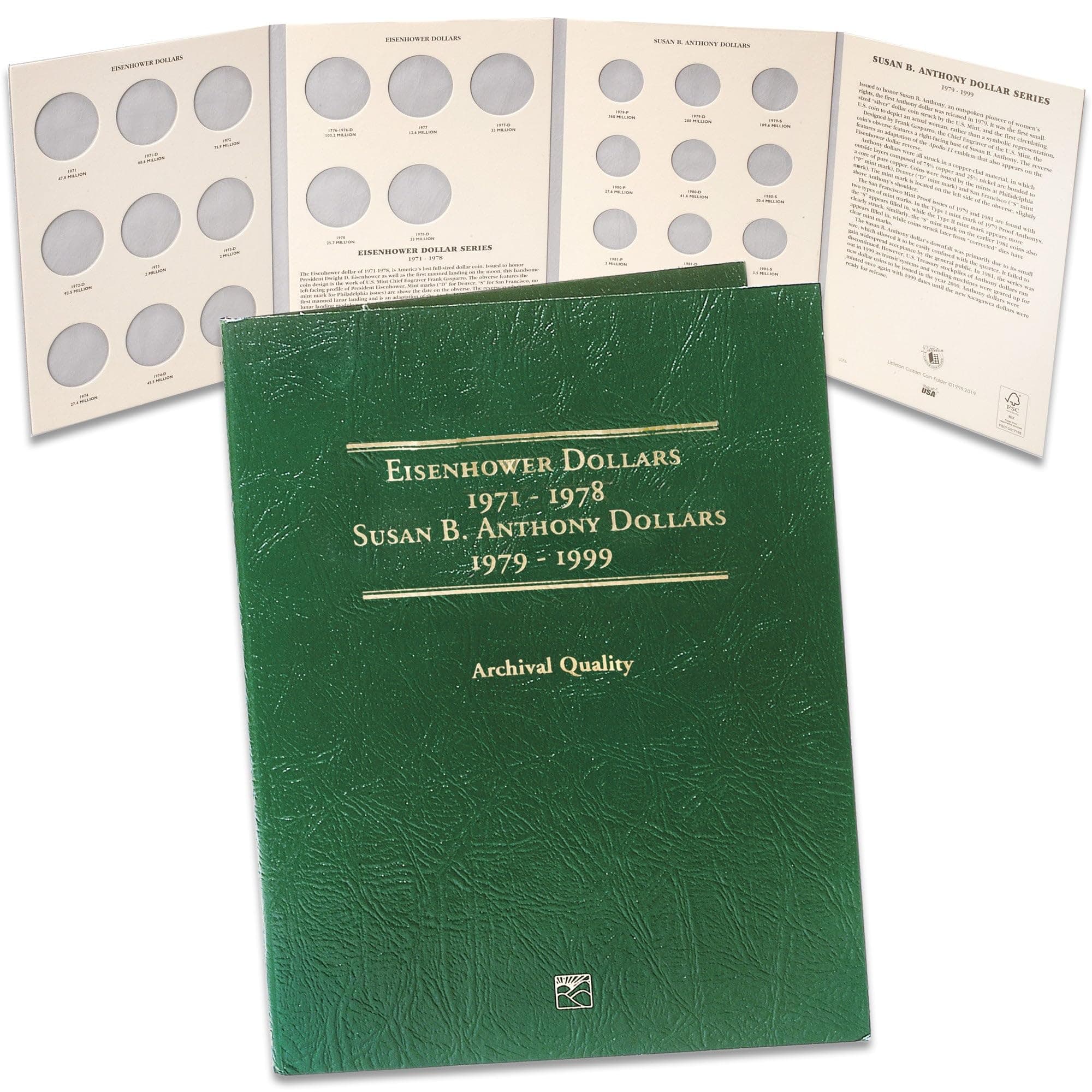 Littleton Coin Company 1971-1999 Susan B. Anthony & Eisenhower Dollar Folder Coin Storage