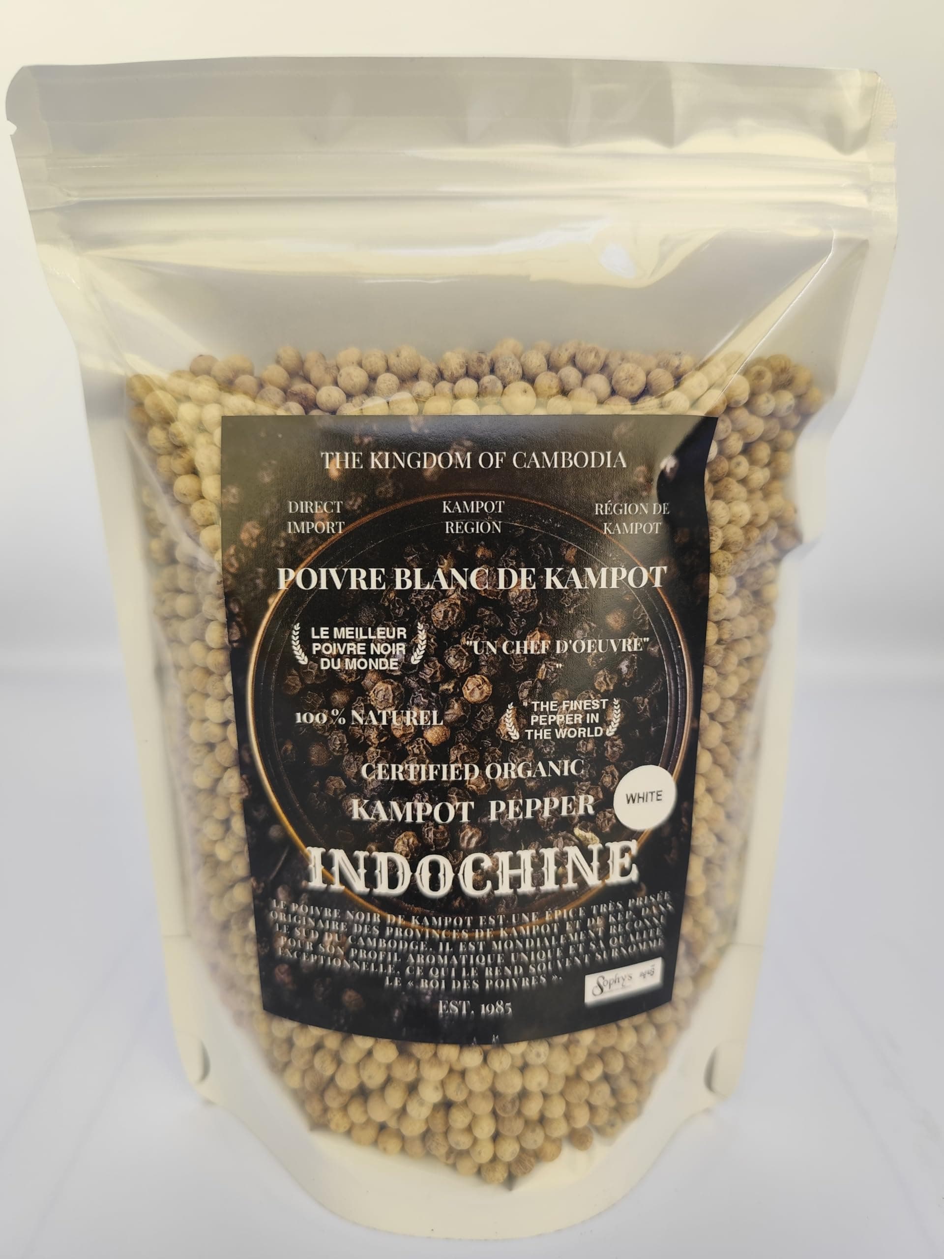 IndoChine Kampot Pepper Organic - Rare Cambodian corns White 4 Ounce