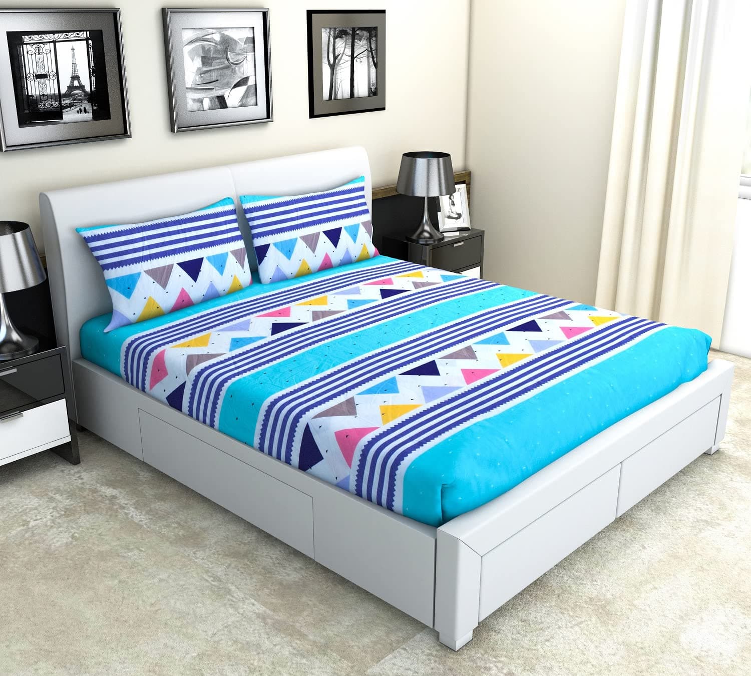 Nendle Elastic Fitted Cotton 210TC Double Bedsheets King Size 78x72 Inches with 2 Pillow Covers (Fits upto mattress of 12 Inches, Green)