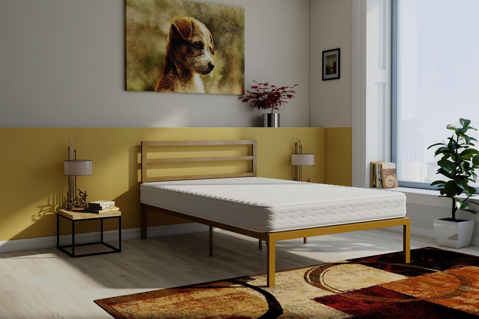 Signature Sleep Contour 8-Inch Reversible Independently Encased Coil Mattress & Premium Modern Platform Full Gold Bed with Headboard Set