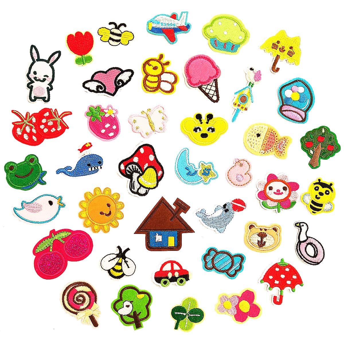Czorange 39pcs Cute Iron On Patches Kids Small Decorative Patches Sewing On for Clothes Jackets Hats Backpacks Jeans, Flowers Hearts Butterfly Animals & More