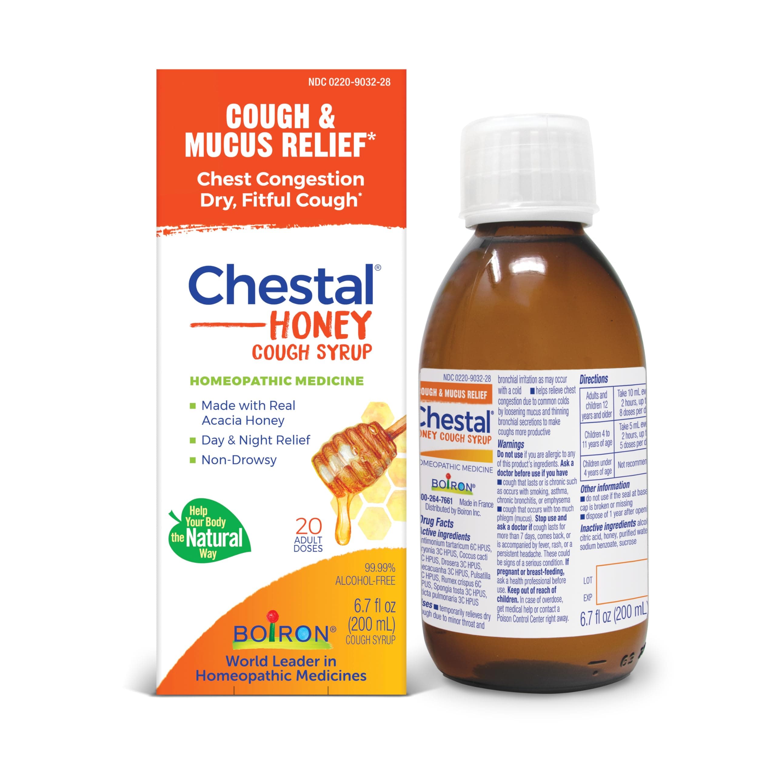 Chestal Honey Adult Cold and Cough Syrup for Nasal and Chest Congestion, Runny Nose, and Sore Throat Relief - 6.7 Fl oz