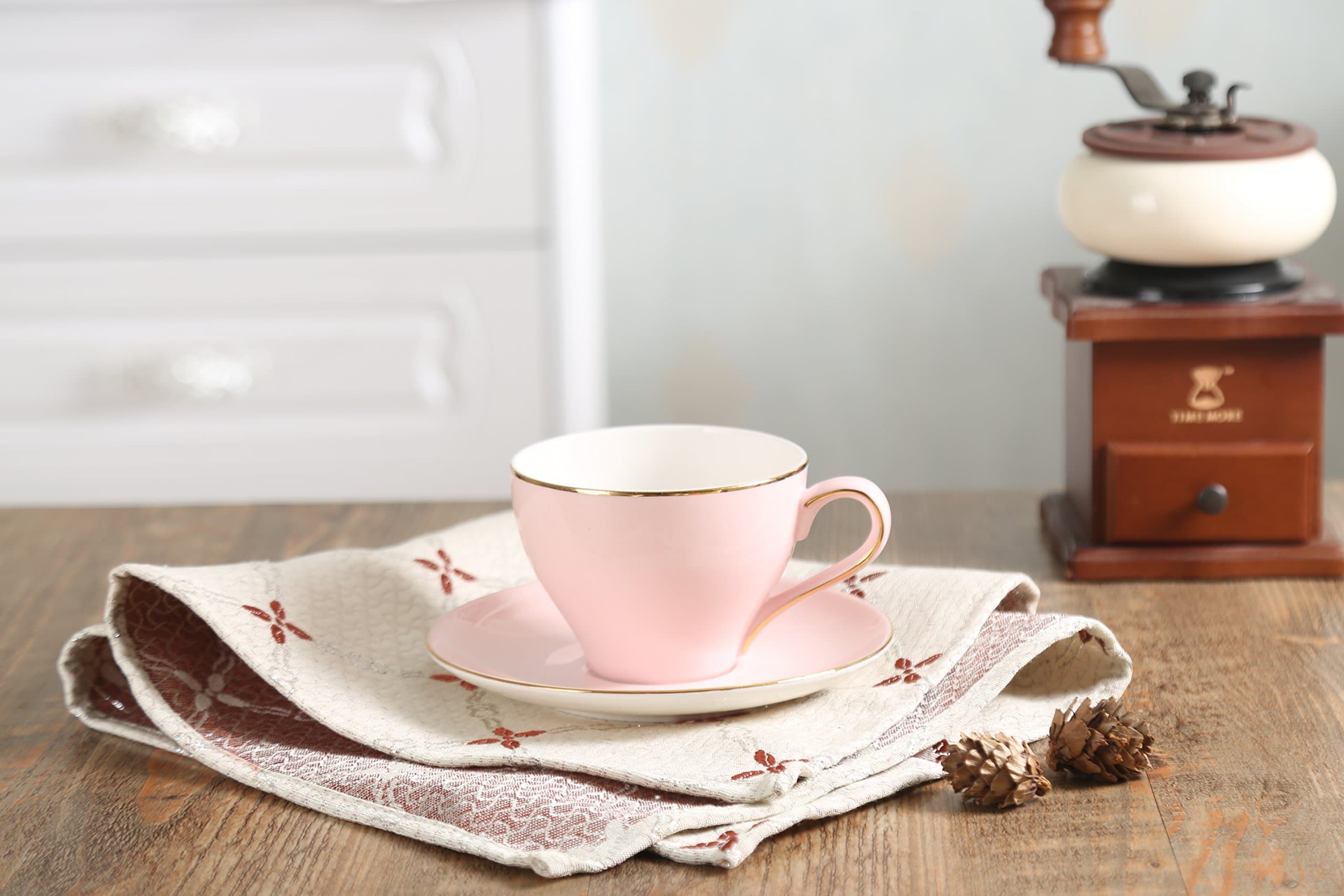 SOLECASA "7-OZ/Set of 2" Porcelain Espresso Cup and Saucer Set,Tea/Coffee Serving Cup Set, Pink
