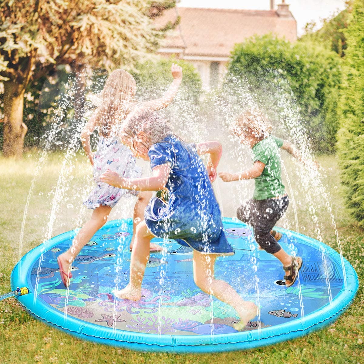 Sprinkle and Splash Water Play Mat, 172CM Sprinkler Pad Sprinkle Wading Pool, Summer Essential Spray Toys and Outdoor Garden Family Activities for Children Toddlers Kids Boys Girls