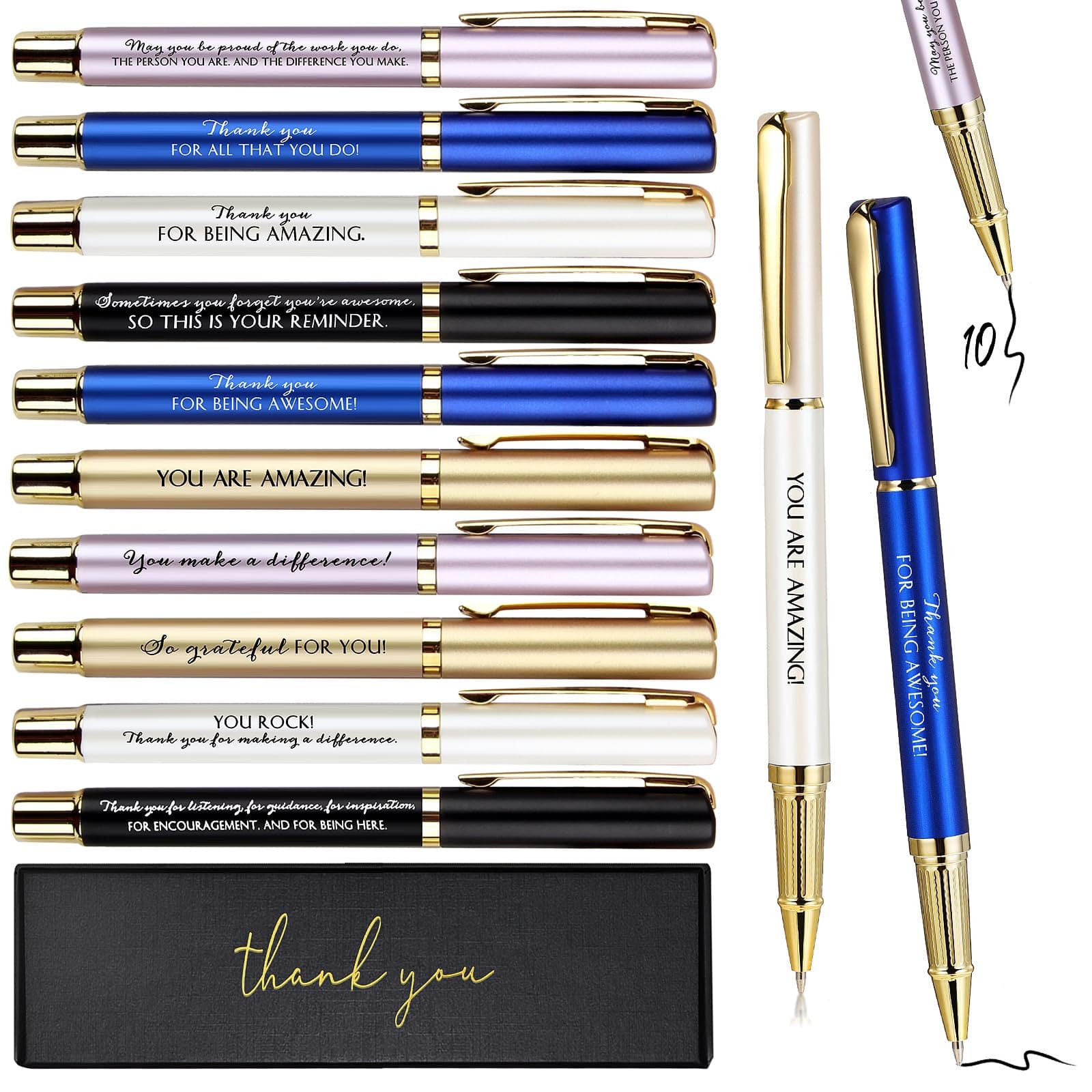 PerKoop 10 Sets Thank You Gifts Pens with Boxes Bulk Appreciation Party Favors for Employee Coworker Staff Nurse Teacher Team Office Supplies(Multicolor,Mixed)