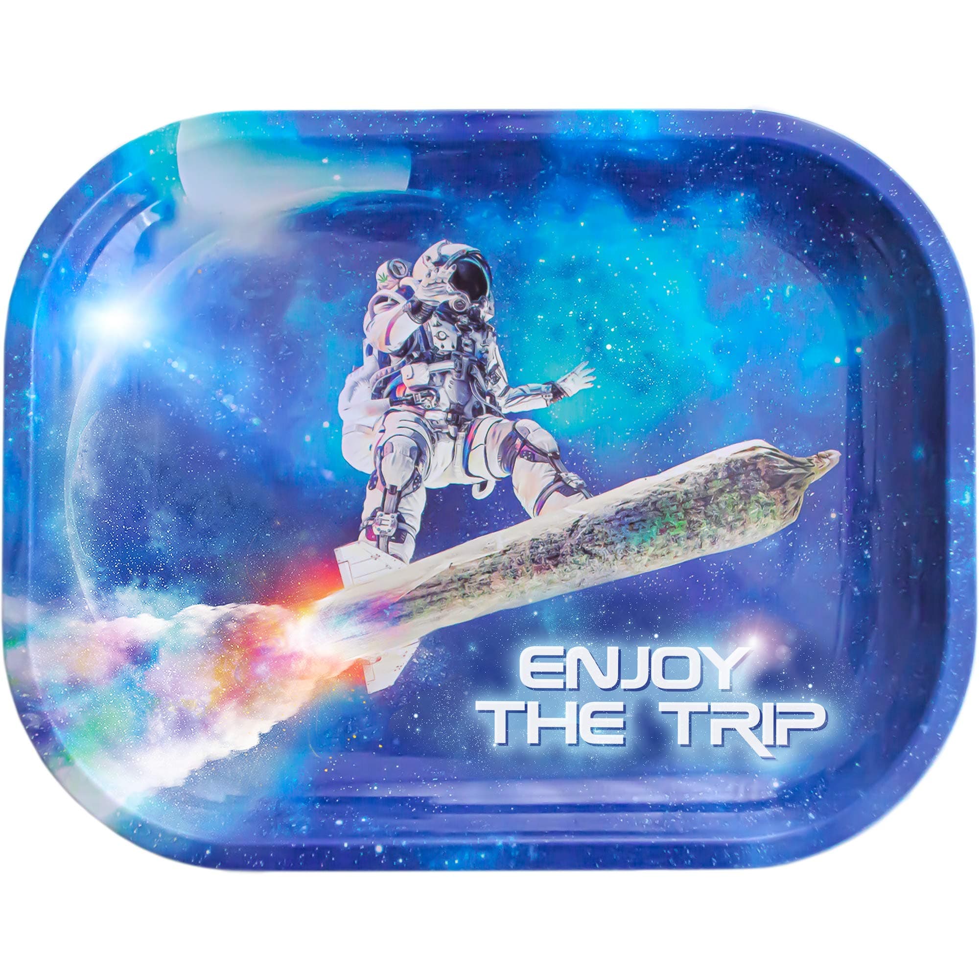 Metal Rolling Tray (Astro Surfer, Travel Size) Rolling Trays for Rolling Papers, Rolling Machine, stash Box, raw Cones | Small | Galaxy Astronaut Cool Stuff | ash Tray Set | dab Accessories Smoking