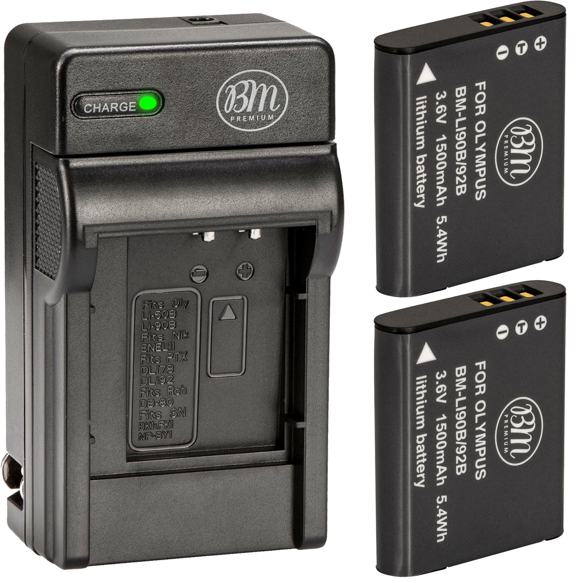 BM Premium 2 LI-90B, LI-92B Batteries and Charger for Olympus Tough TG-5, TG-Tracker, SH-1, SH-2, SP-100 IHS, Tough TG-1 iHS, Tough TG-2 iHS, Tough TG-3, Tough TG-4, SH50 iHS, SH60, XZ-2 iHS Camera