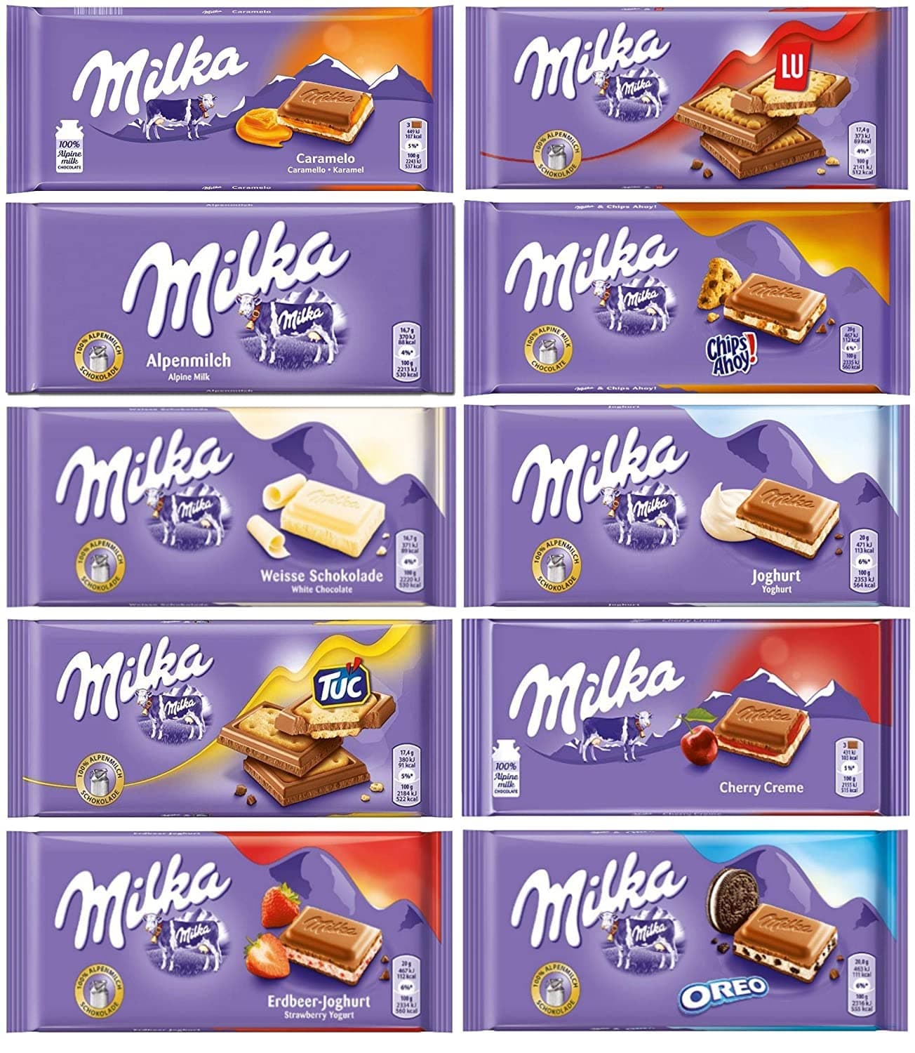 Milka Chocolate Bars Variety Pack of 5 (Pack #1)