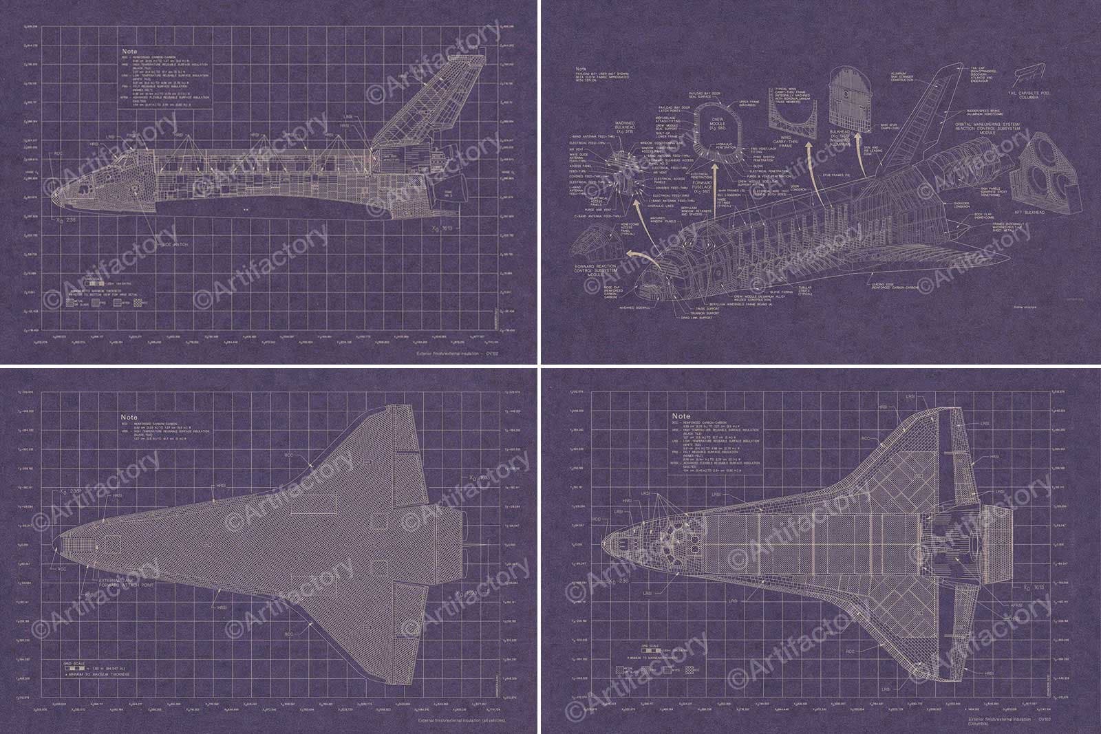 AERO-ART Space Shuttle Blueprint Set (Four Prints)