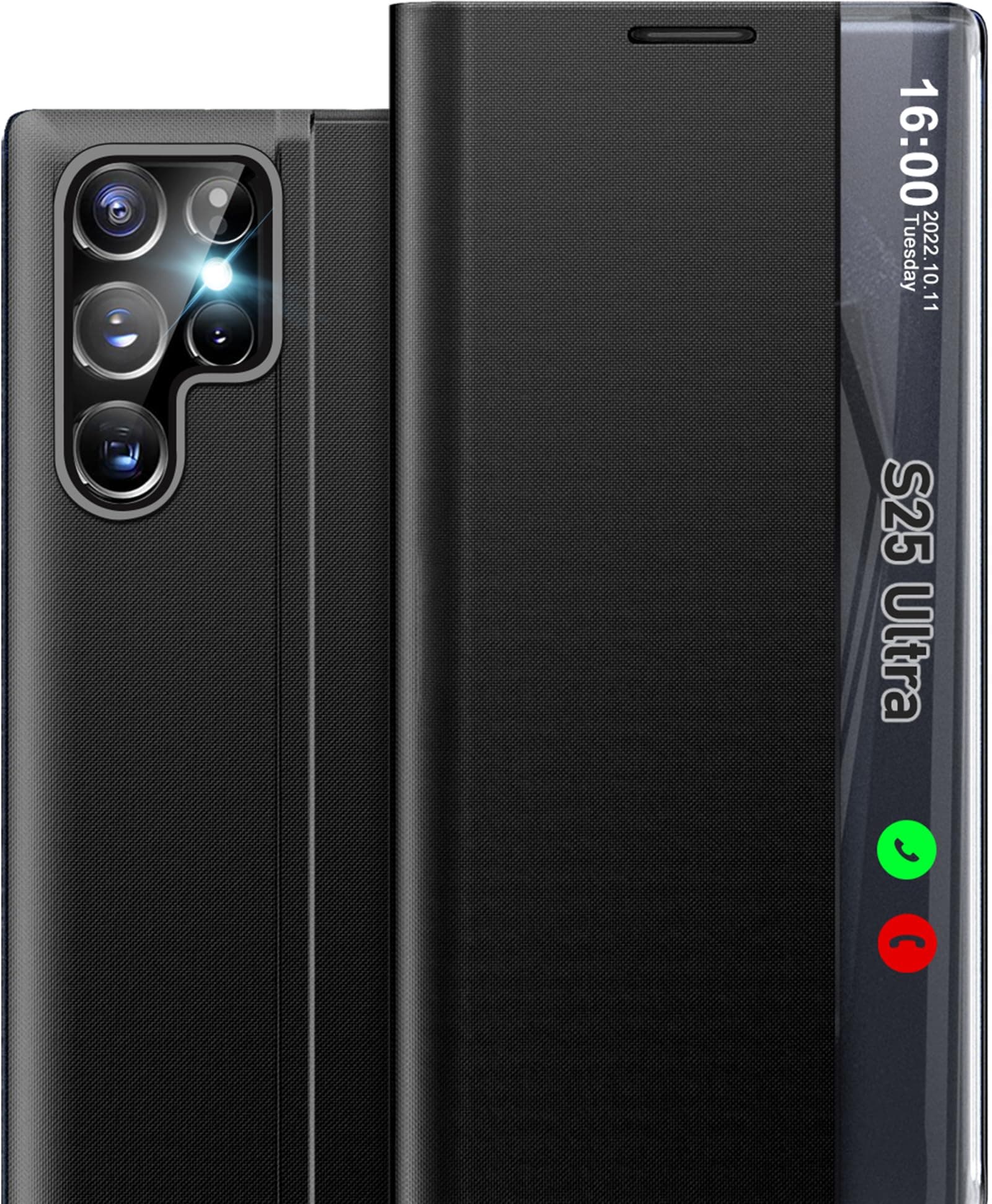 Phone Case for Samsung S25 Ultra 5G Case, Clear View Window Slim Mirror for Galaxy S25 Ultra Case with Kickstand, Leather PC Flip Protective Cover for Samsung Galaxy S25 Ultra Case (Black)