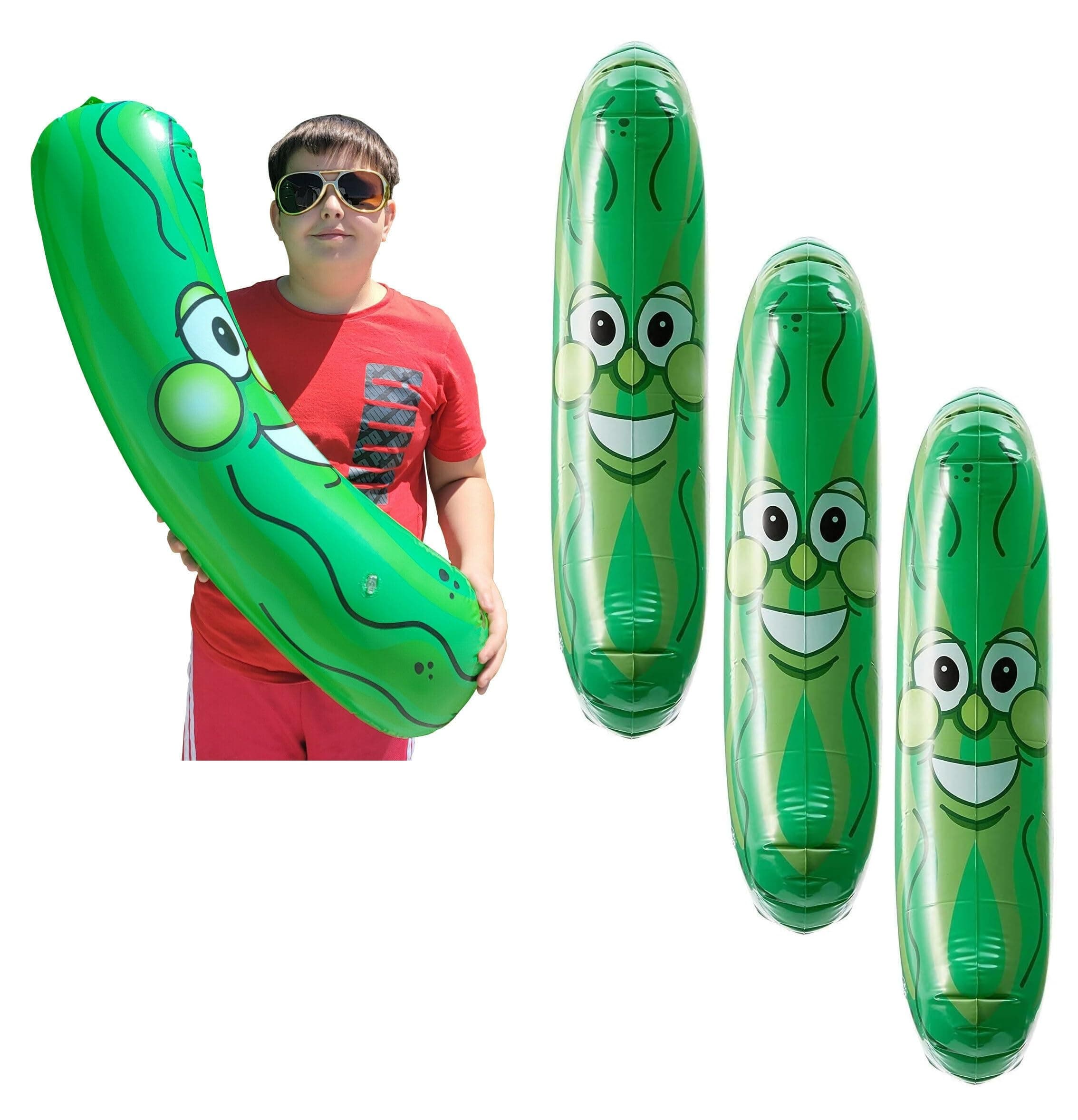 Giant Jumbo 36" Green Inflatable Smiling Pickle Head (3 FEET) Vinyl. Blow Up Face Beach Pool Float Noodle Gag Prank Joke Party Decoration DJ Promo Dance Give Away Cucumber (3 Pack)
