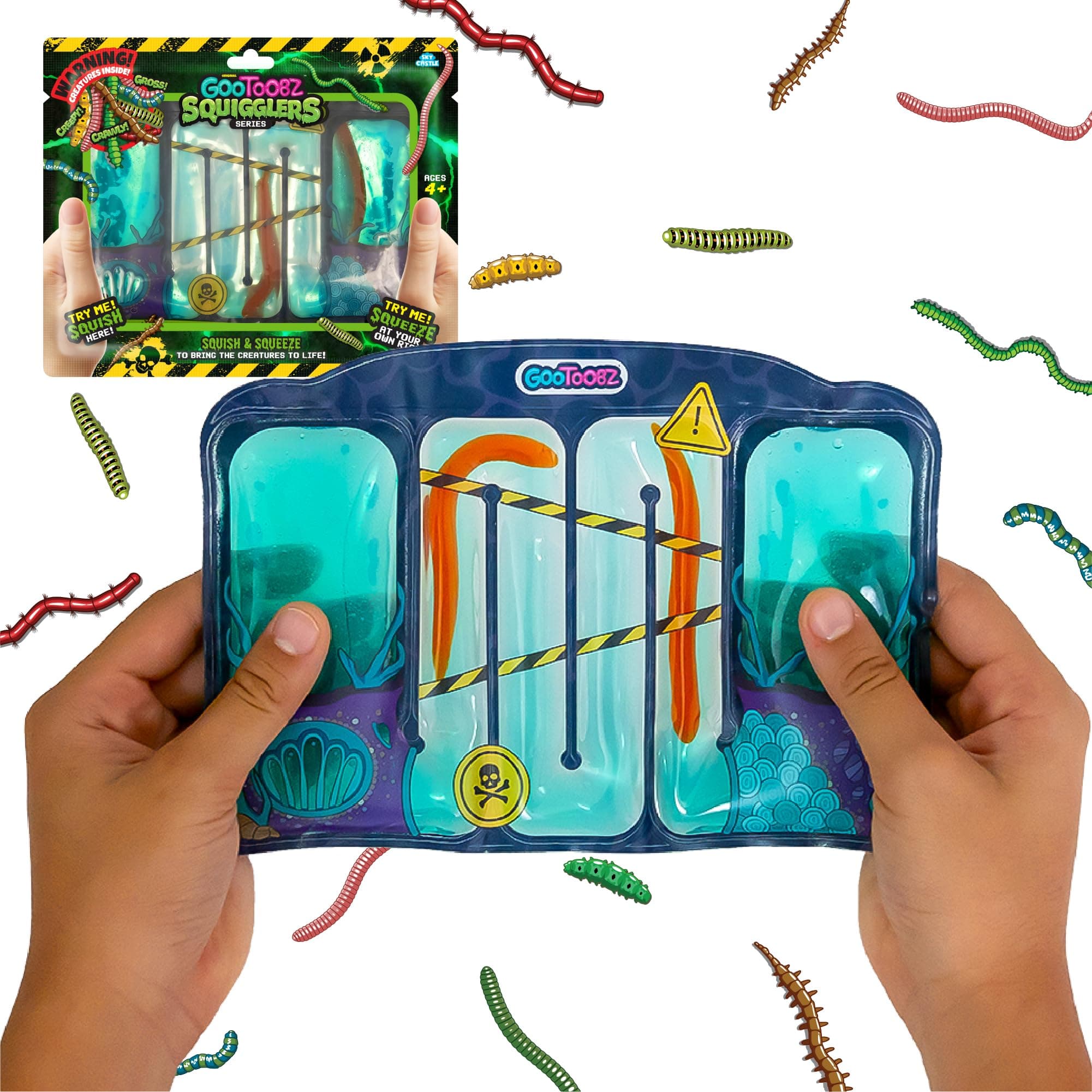 GooToobz Squigglers - Squishy Sensory Tubes Filled with Colorful Water, Glitter, Non-Toxic, No-Mess, Squeezable Fidget, Stress and Anxiety Relief, Triple Sensory Experience! (Snakes)