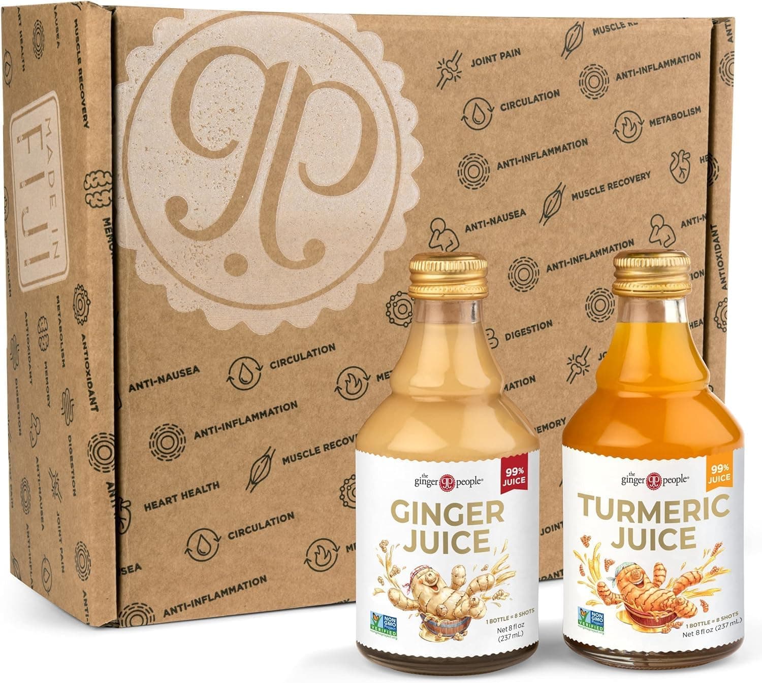 Ginger & Turmeric Juice Set | Digestion + Anti-Inflammatory | 8 Fl Oz (Pack of 2)