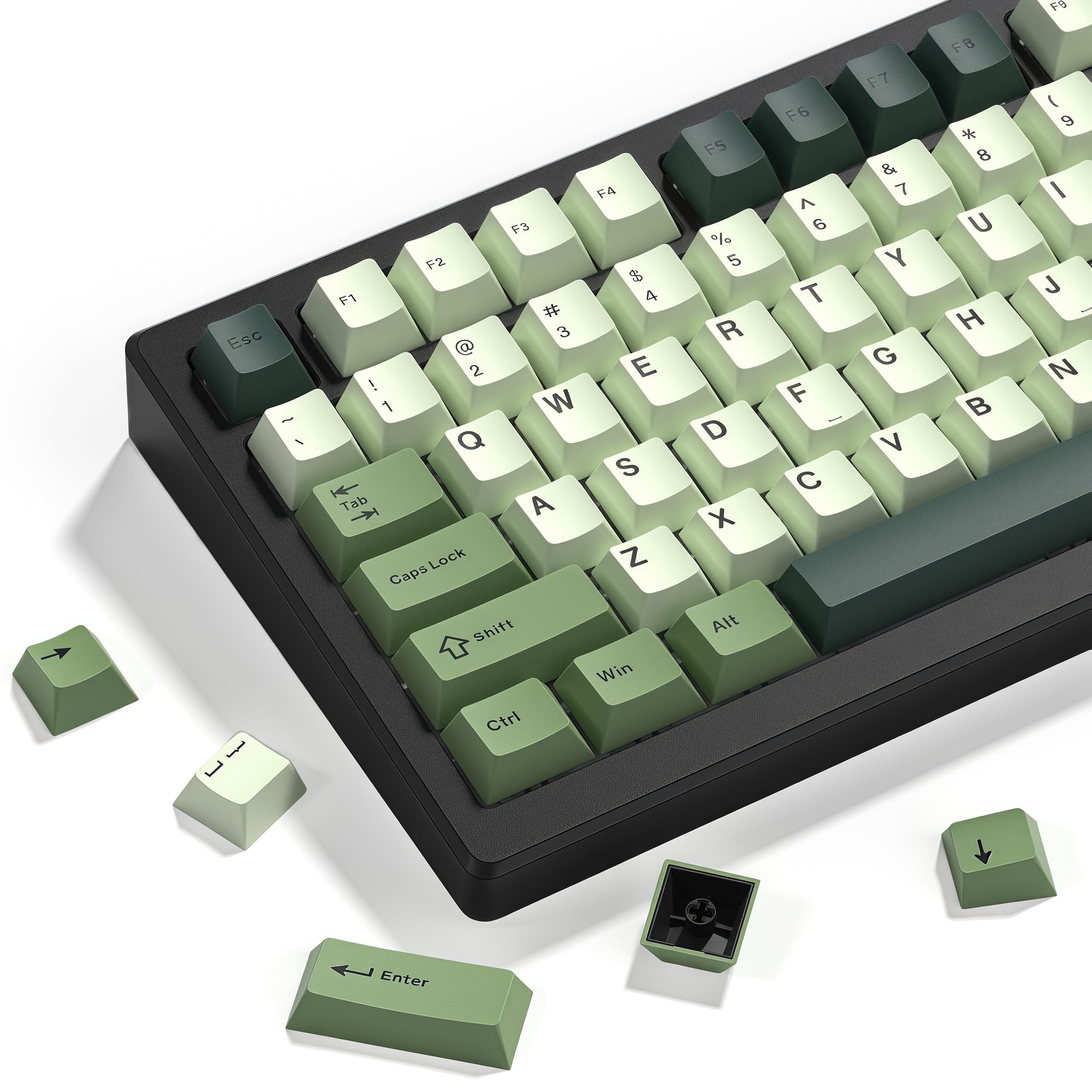 dagaladoo Double Shot PBT keycaps, Cherry Profile Keyboard Key caps, Matcha Green Custom keycaps 75 Percent 125-key Set for 60% 65% 75% 100% Cherry Gateron MX Mechanical Keyboard